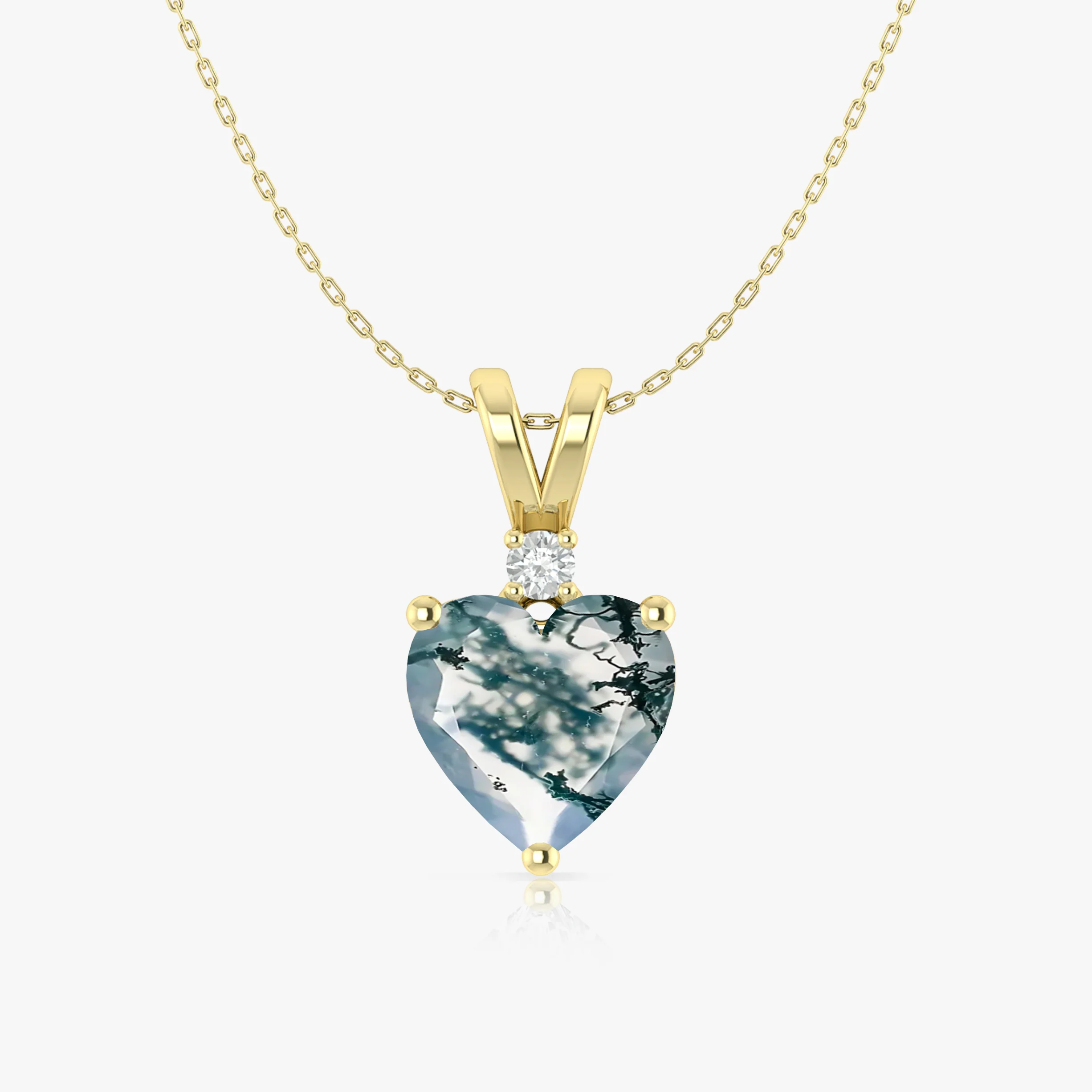 Moss Agate Heart Pendant Necklace in 925 Sterling Silver 7mm 1.5ct - Image 4