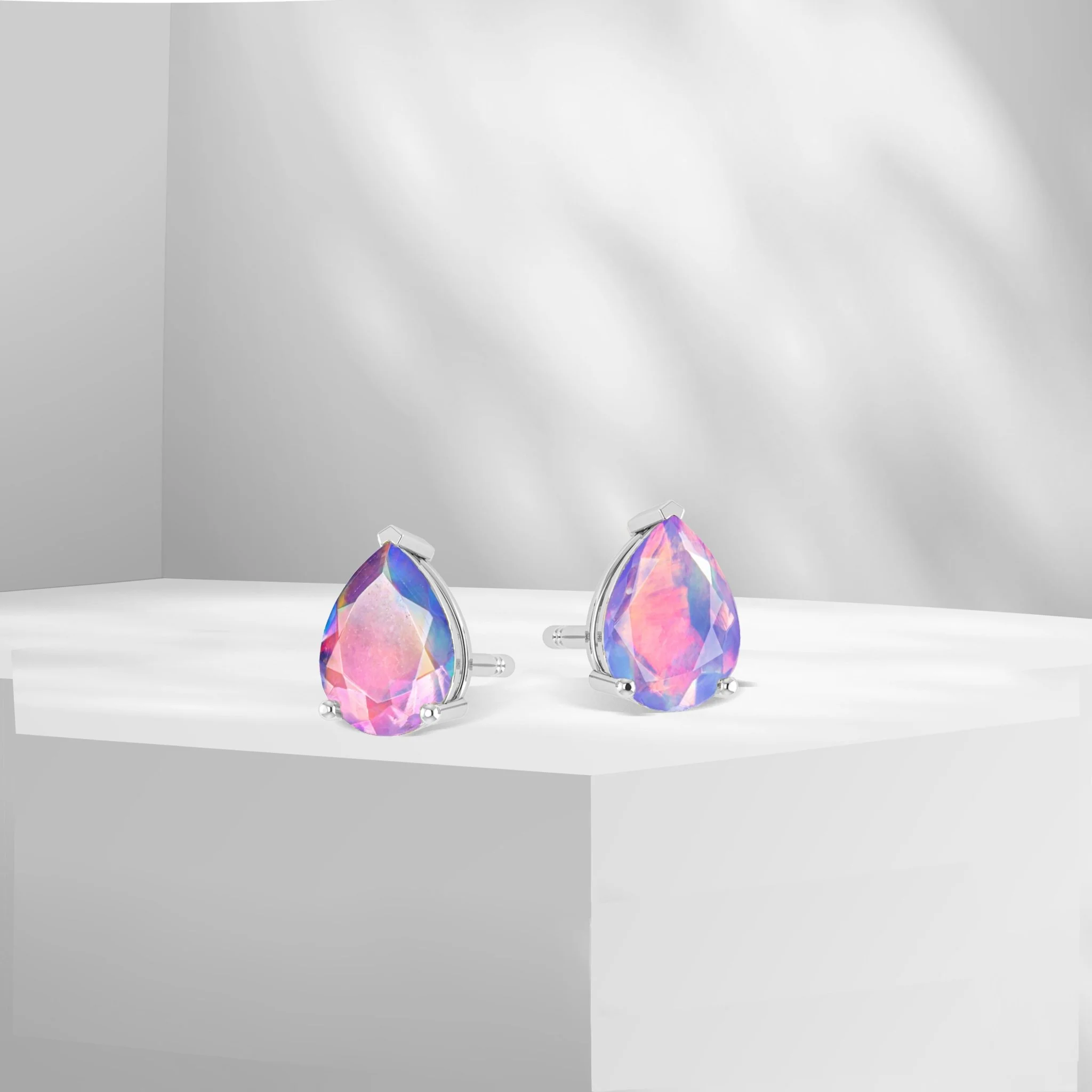 Black Multi Fire Pear Opal Prong Stud Earring - Image 5