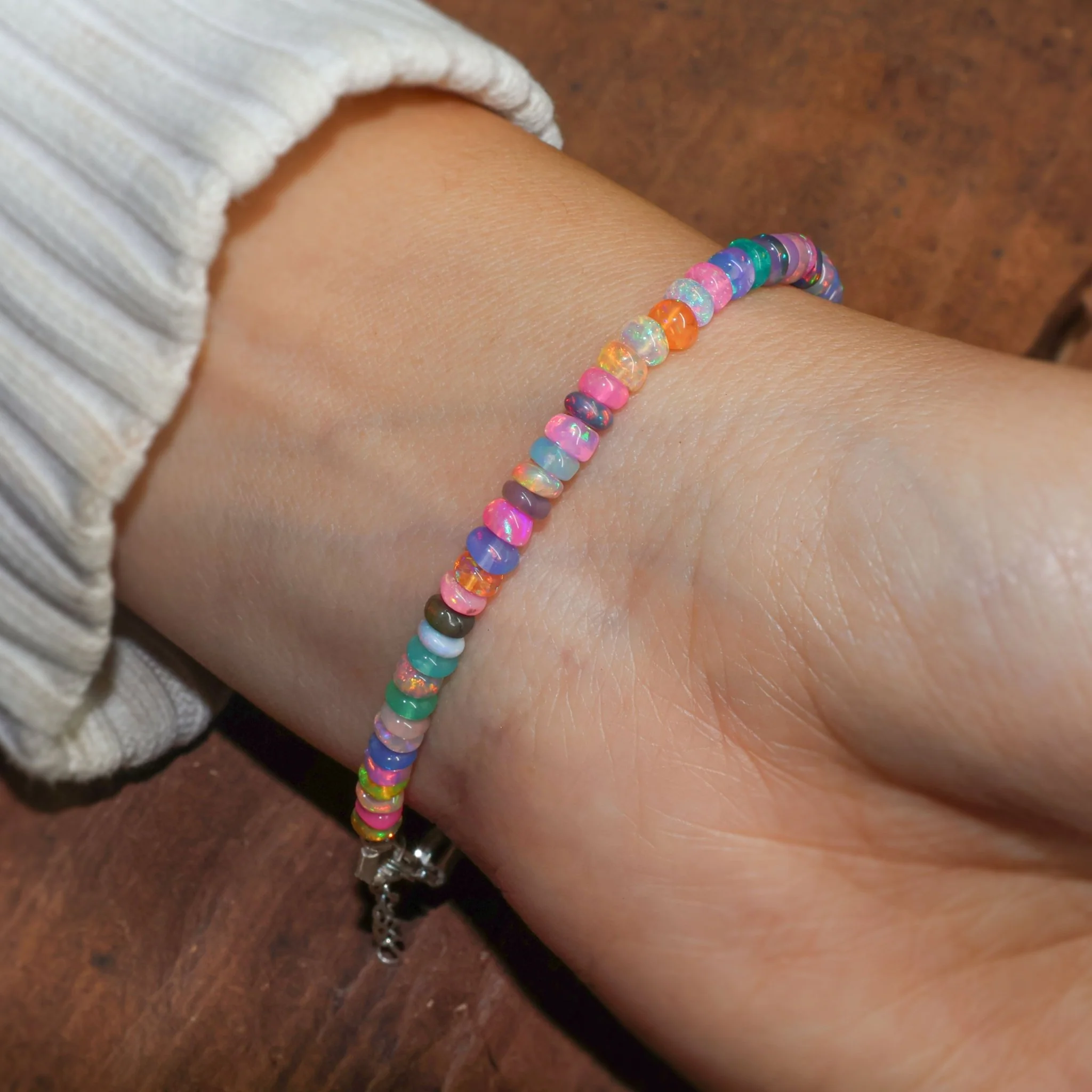 Multi Opal Plain Shaded Beaded Bracelet Natural Birthstone - Image 4