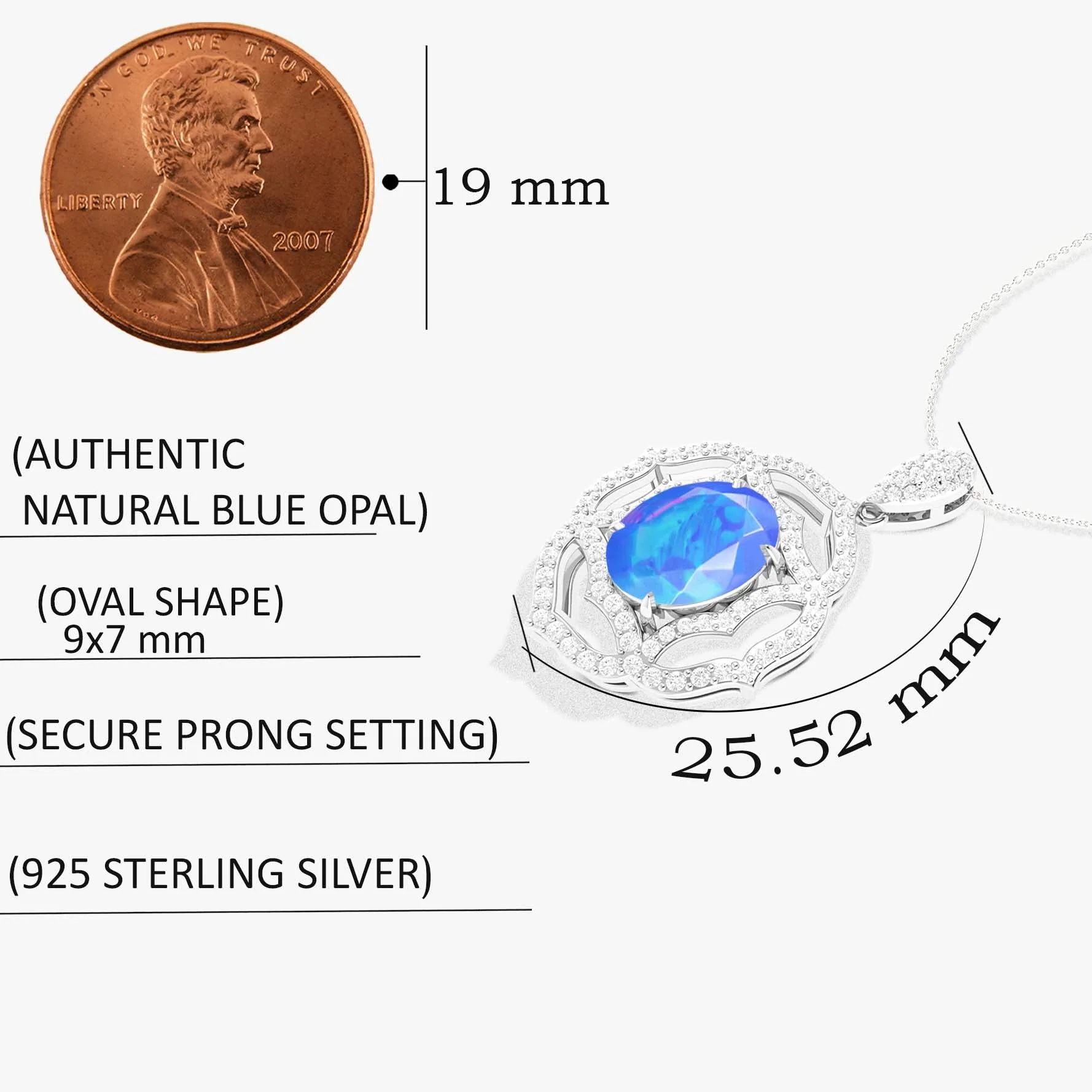 Multifire Blue Opal Gemstone Charm Pendant Necklace - Image 5