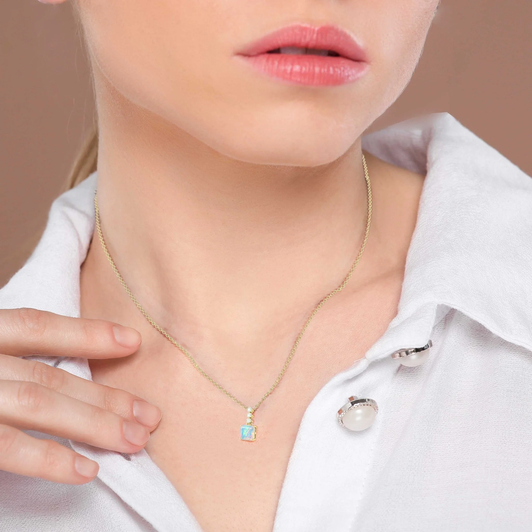 Luxury Multifire White Opal Octagon Gemstone Pendant - Image 4