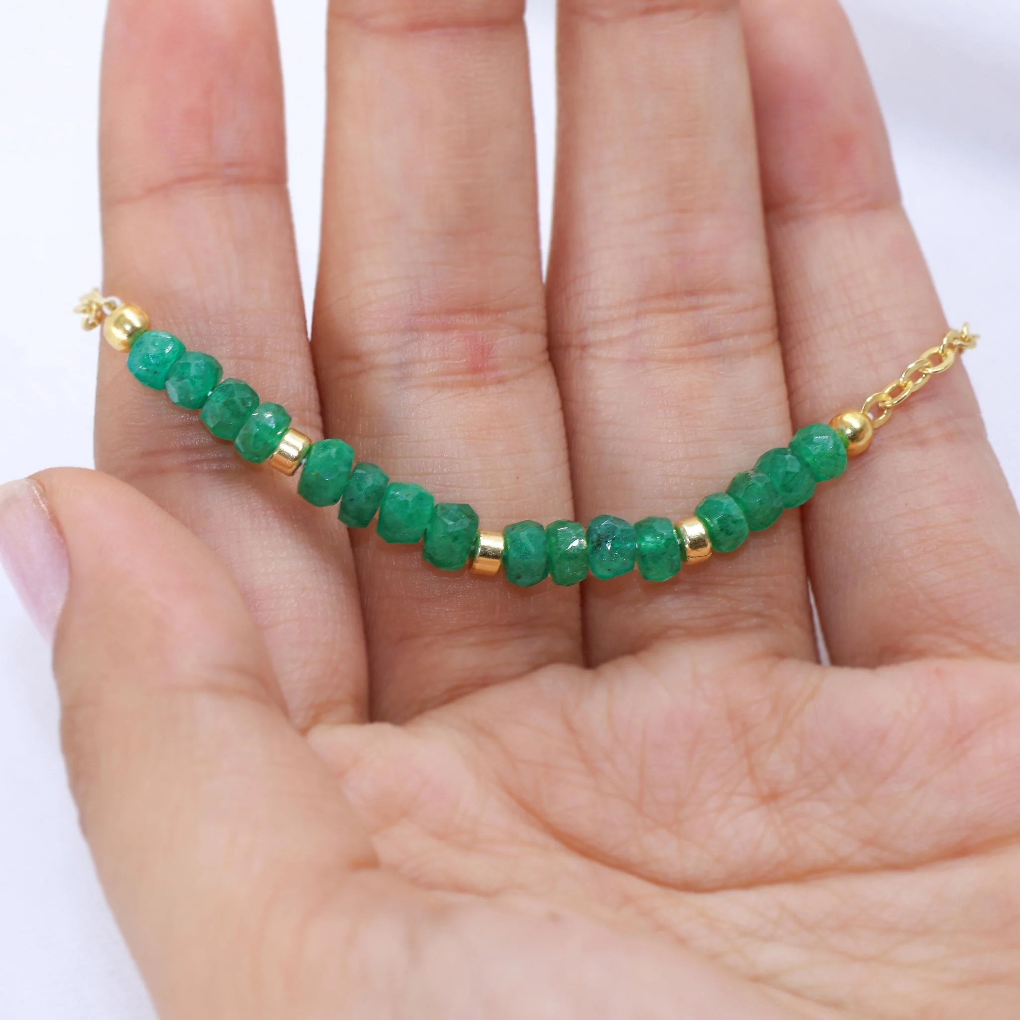 Natural Authentic Emerald beaded Gold vermeil and silver bracelet - Image 4
