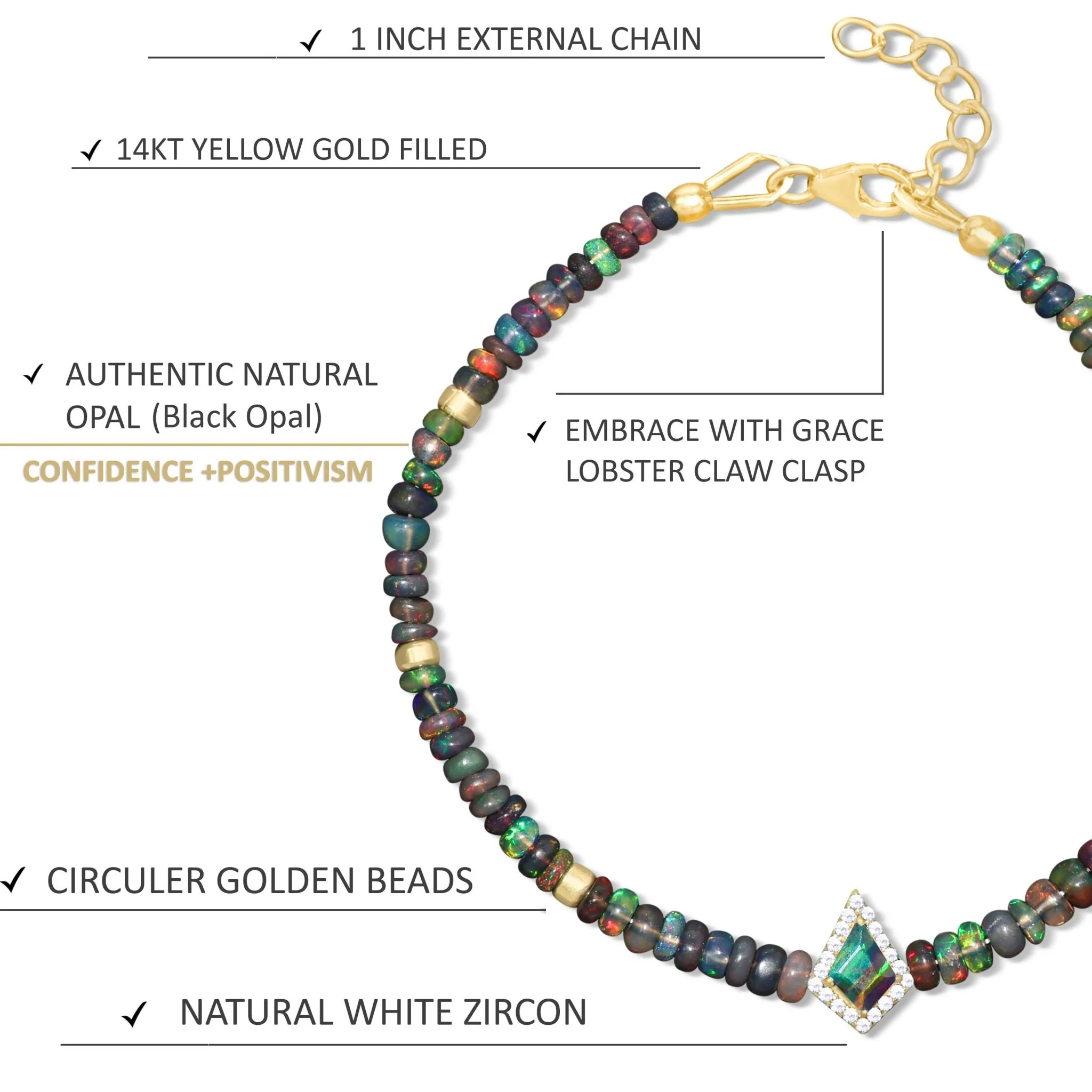 Natural Black fire opal beaded with kite chamr bracelet - Image 2