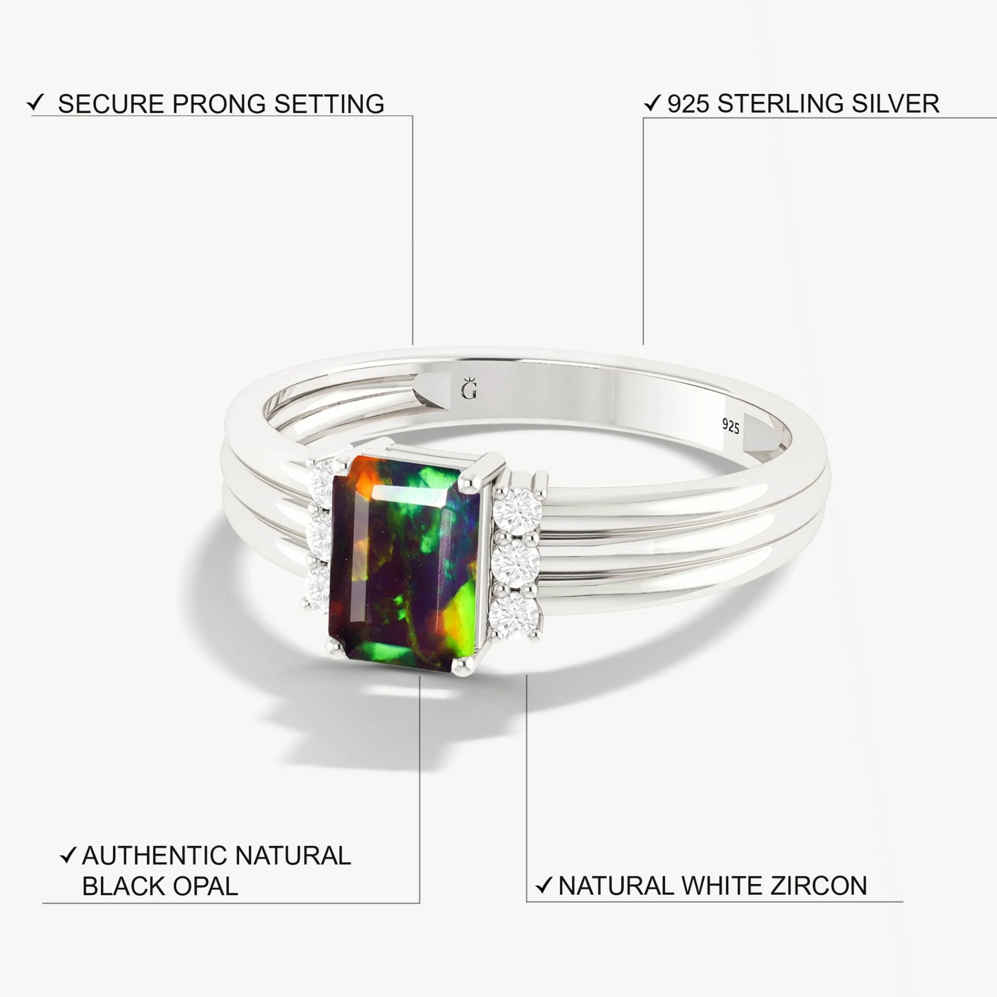 Natural Black Opal 3-Layer Designer Wedding Ring - Image 4
