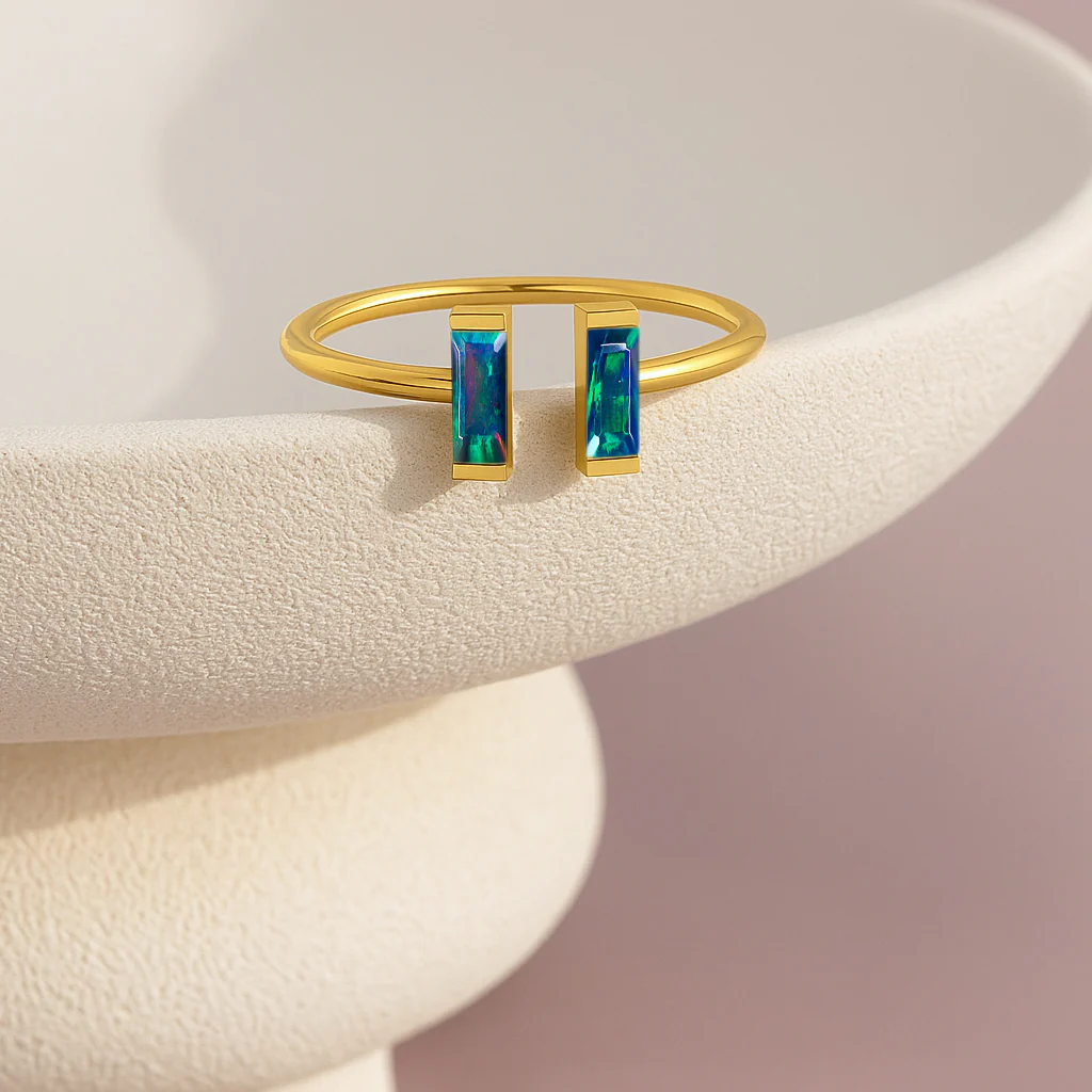 Natural Black Opal Baguette Open Ring in 925 Sterling Silver 5x2mm 0.50ct - Image 12