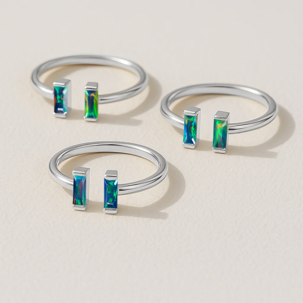 Natural Black Opal Baguette Open Ring in 925 Sterling Silver 5x2mm 0.50ct - Image 7