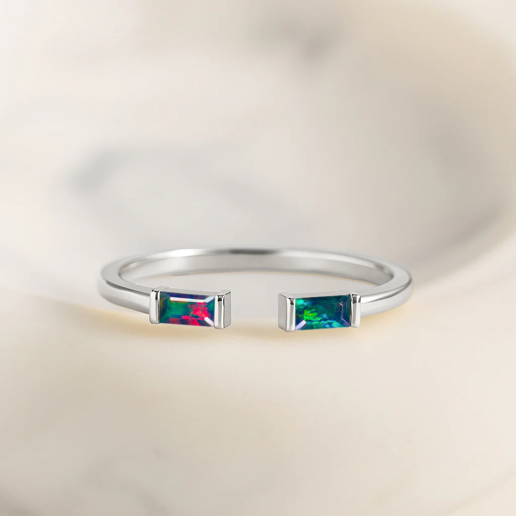 Natural Black Opal Baguette Open Ring in 925 Sterling Silver 5x2mm 0.50ct - Image 3