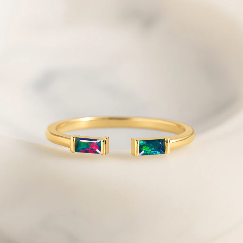 Natural Black Opal Baguette Open Ring in 925 Sterling Silver 5x2mm 0.50ct - Image 9