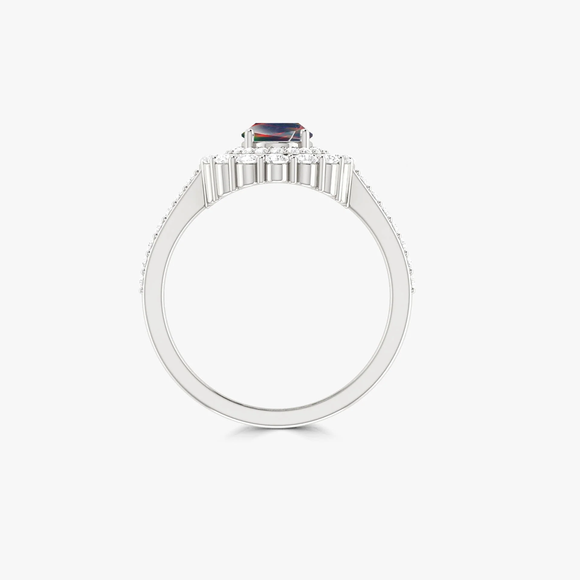 Natural Black Opal Double Halo Wedding Ring - Image 3