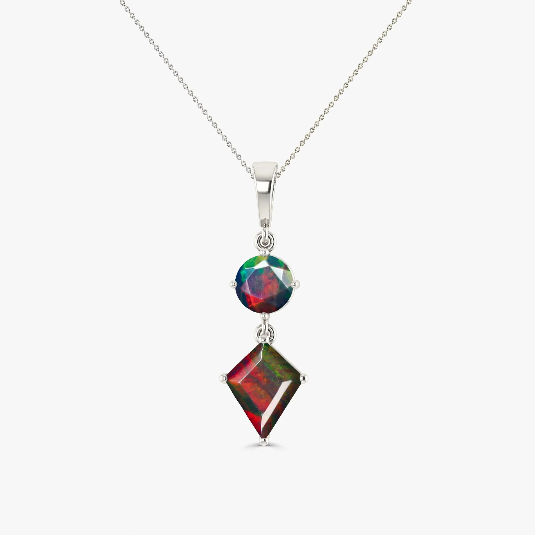 Natural Black Opal Dual Stone Long Chain Pendant Necklace