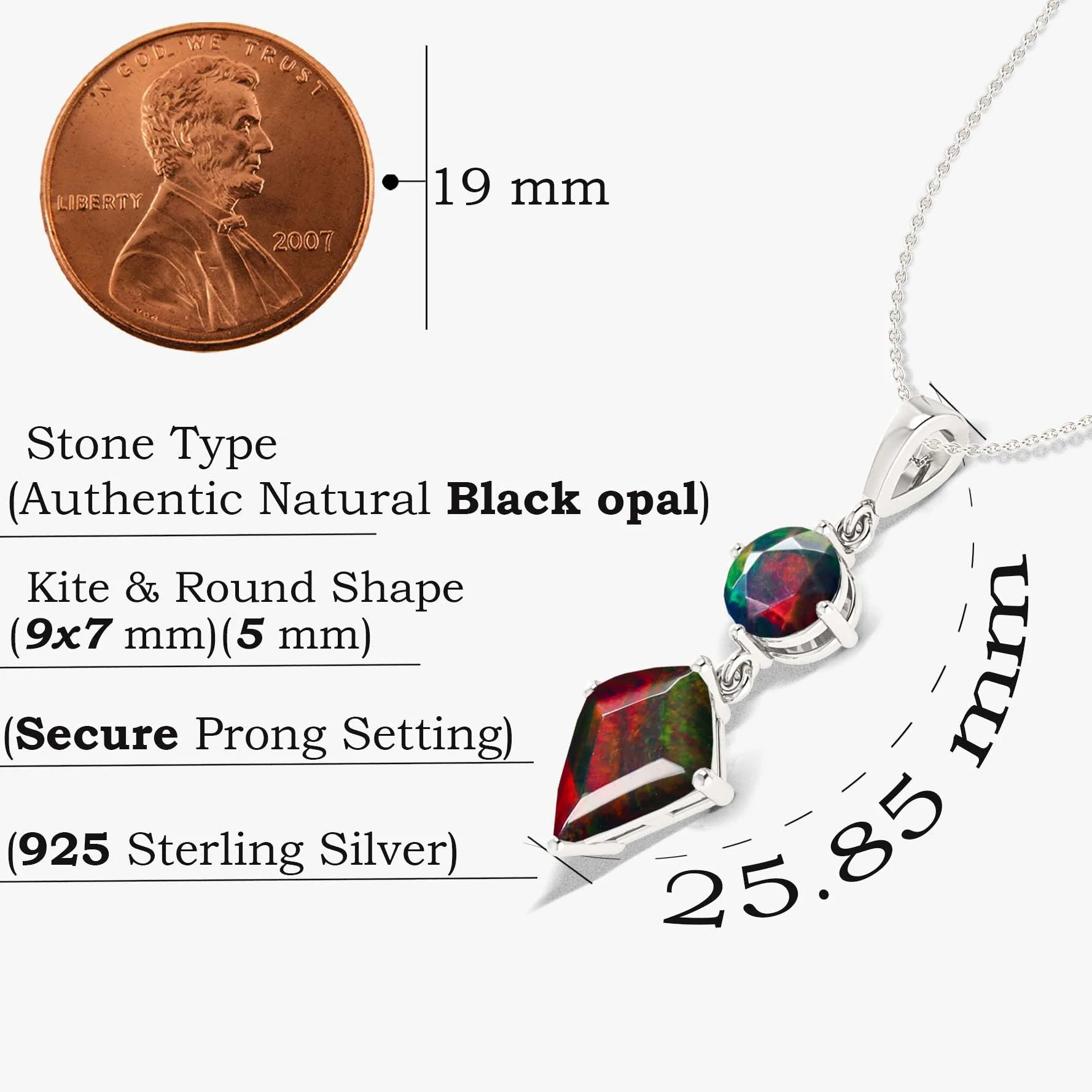 Natural Black Opal Dual Stone Long Chain Pendant Necklace - Image 5