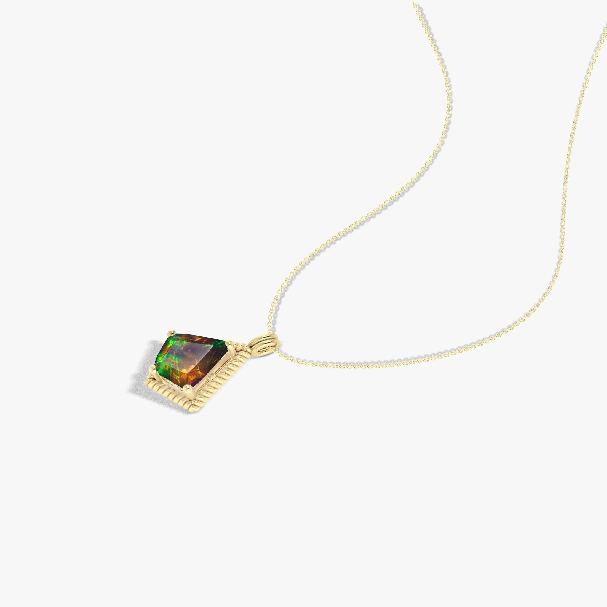 Natural Black Opal Kite Style Chain Pendant Necklace - Image 4