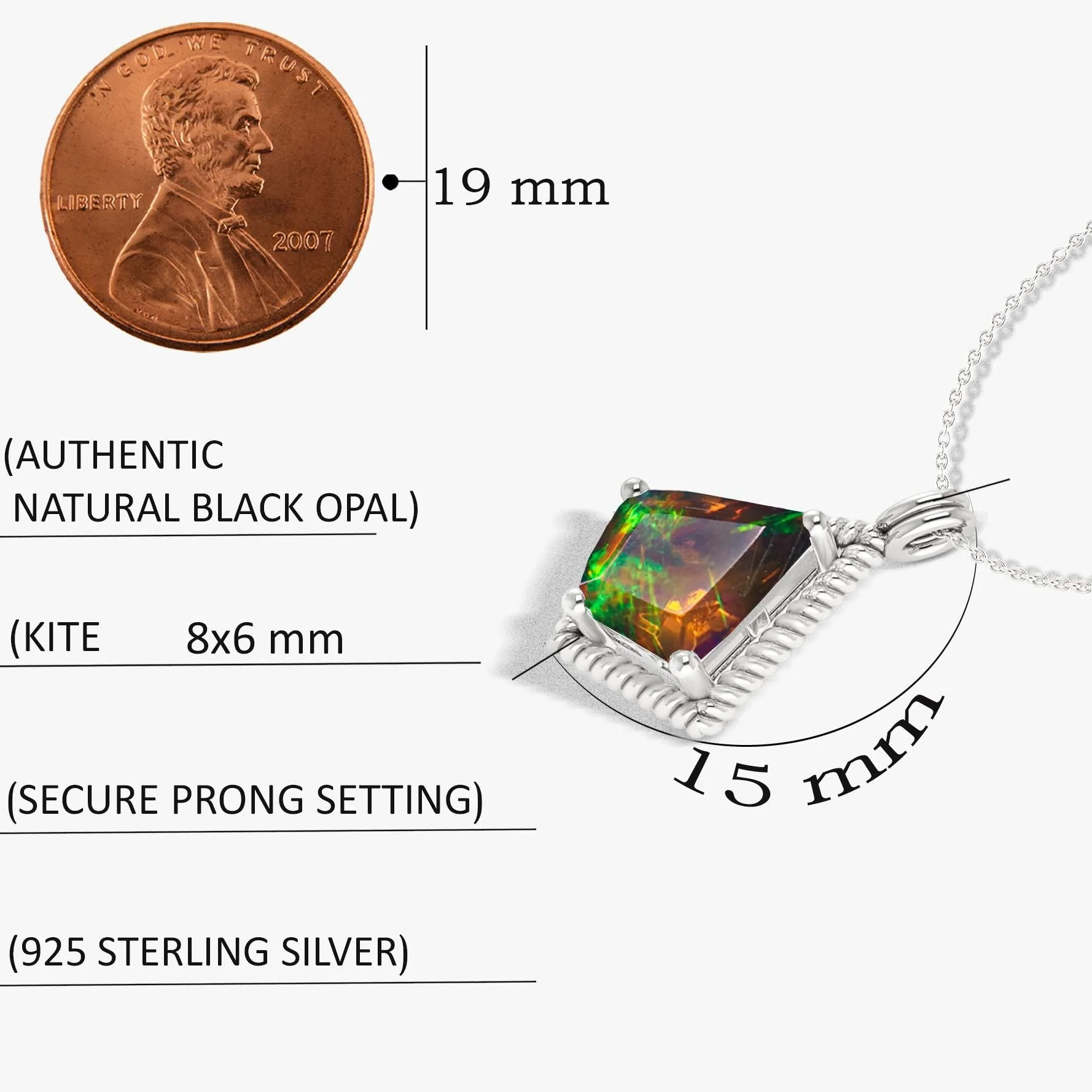 Natural Black Opal Kite Style Chain Pendant Necklace - Image 5