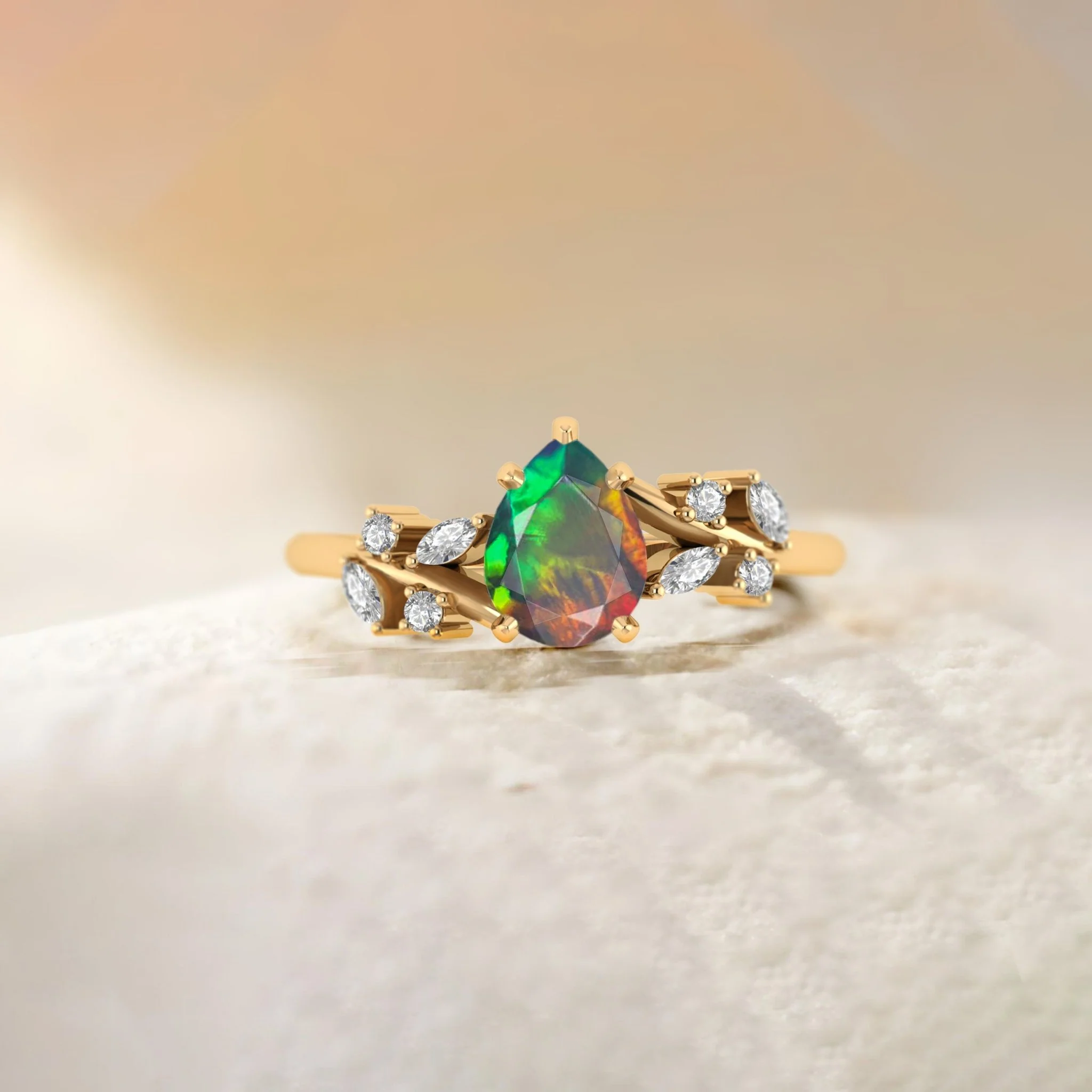 Natural Black Opal Leaf Style Solitaire Ring For Her - Image 5