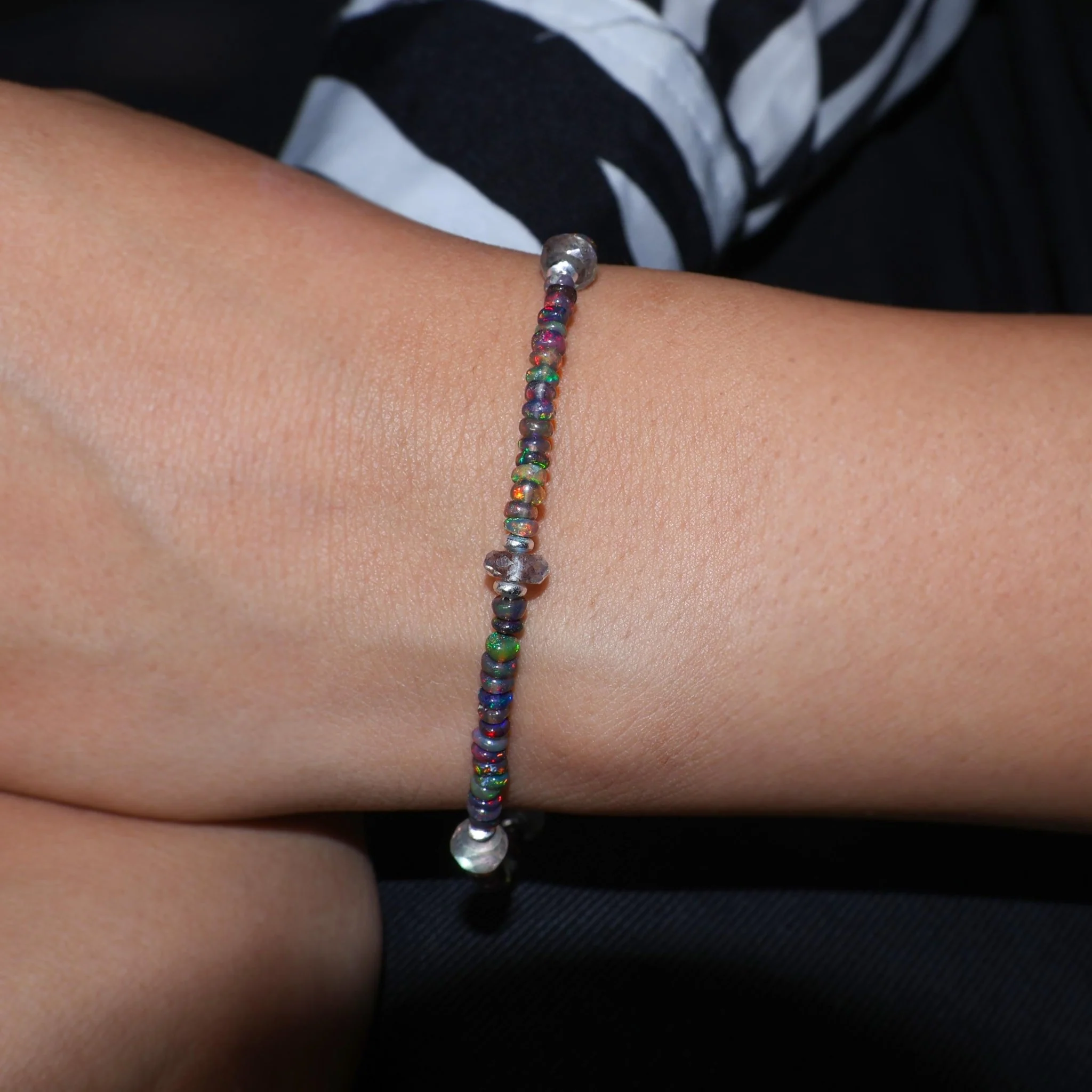 Natural Black Opal & Moonstone Dual Beaded Bracelet - Image 2