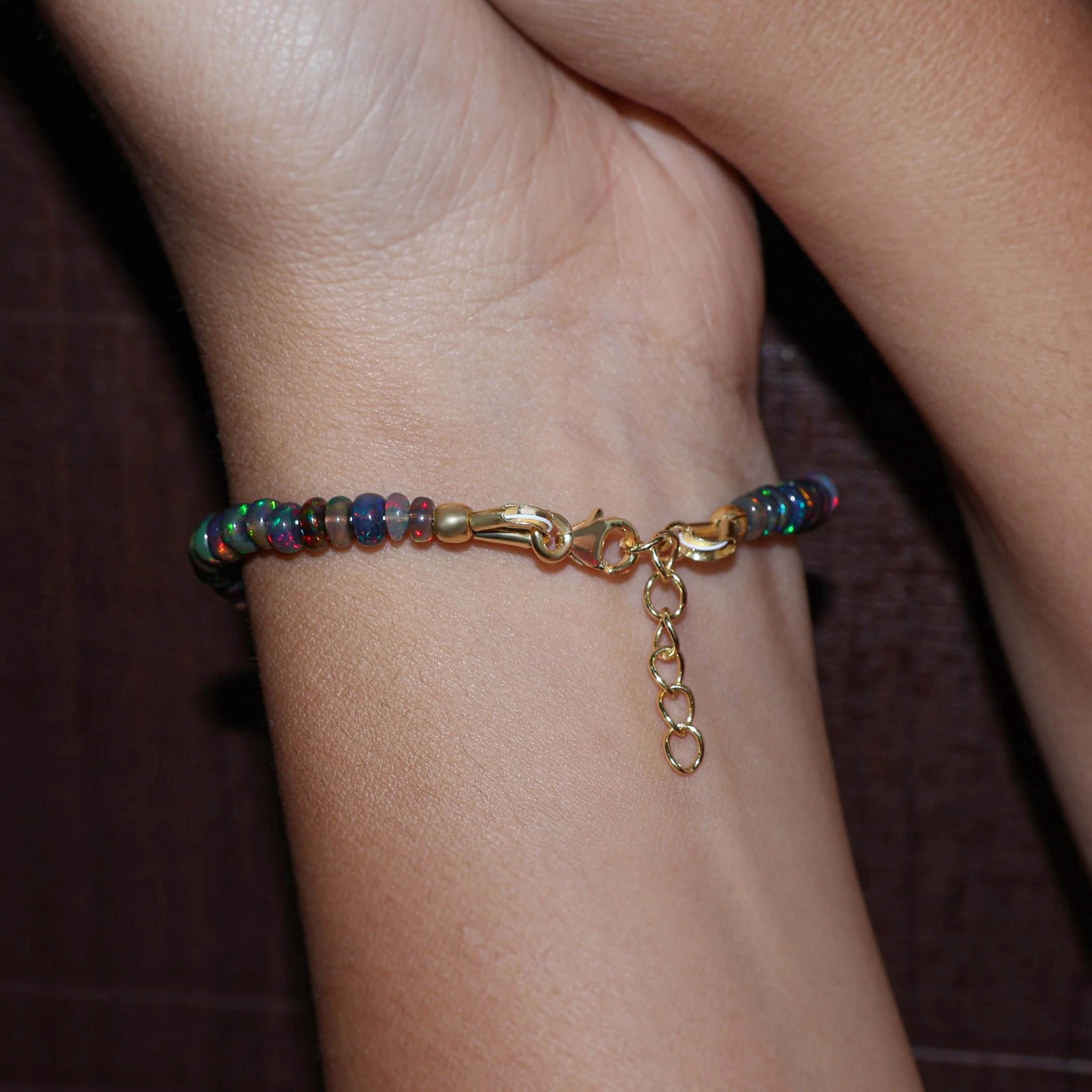 Natural Black Opal Plain Beaded Bracelet Handmade Jewelry - Image 3