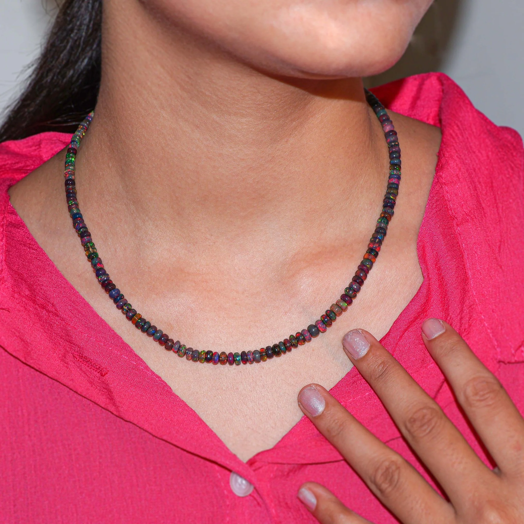 Natural Black Opal Plain Beaded Necklace for Women - Image 2
