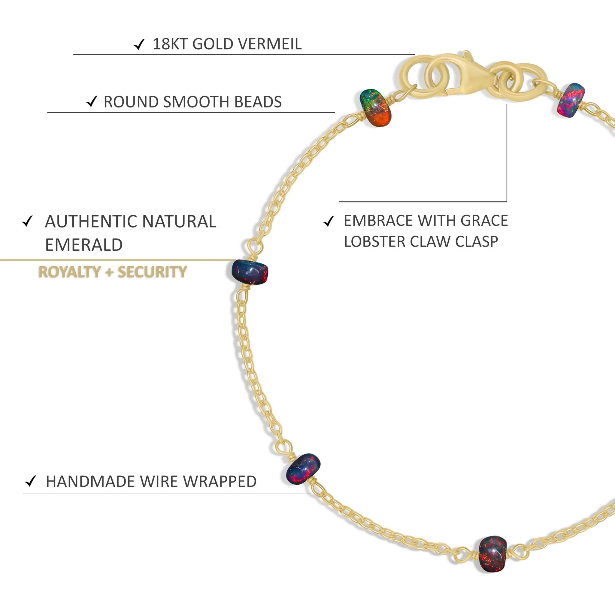 Natural Black Opal Rondelle Minimalist Chain Beaded Bracelet - Image 5