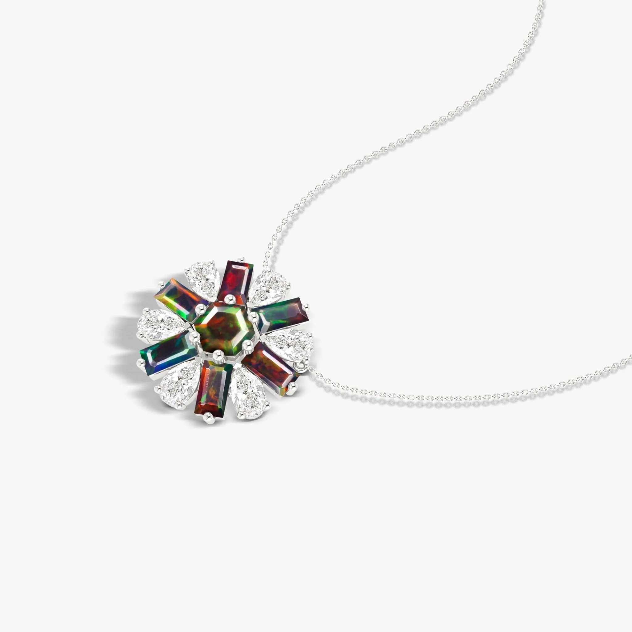 Natural Black Opal Round Cluster Charm Pendant Necklace - Image 4