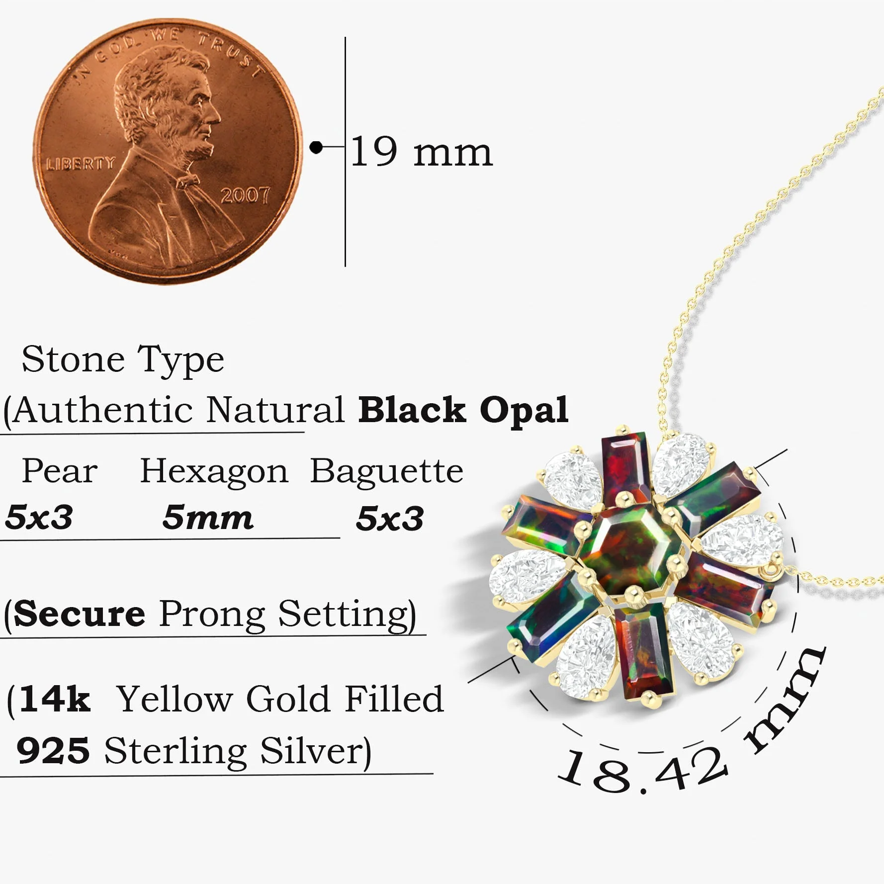 Natural Black Opal Round Cluster Charm Pendant Necklace - Image 5