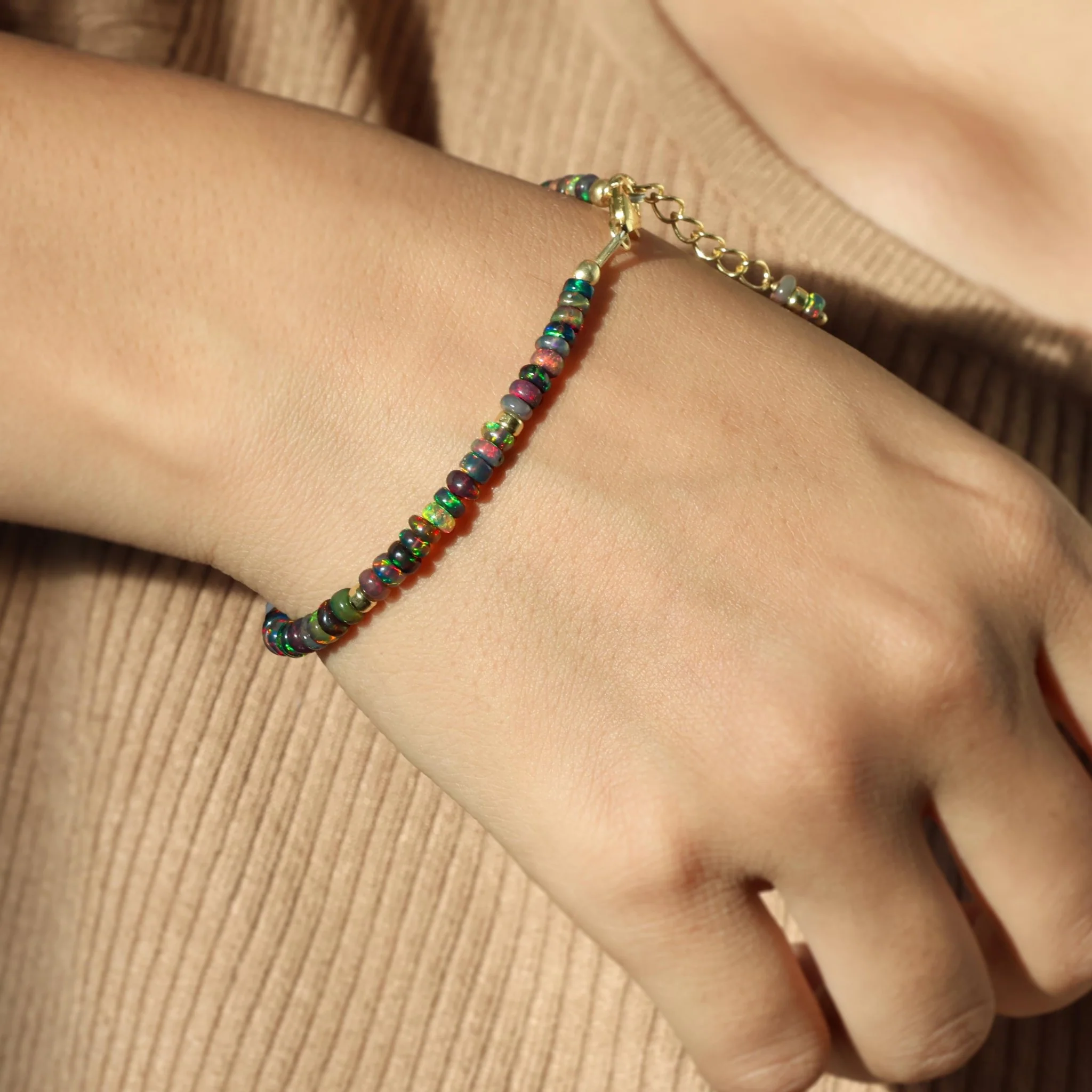 Natural Black Opal Separator Bead Strand Rondelle Bracelet - Image 2