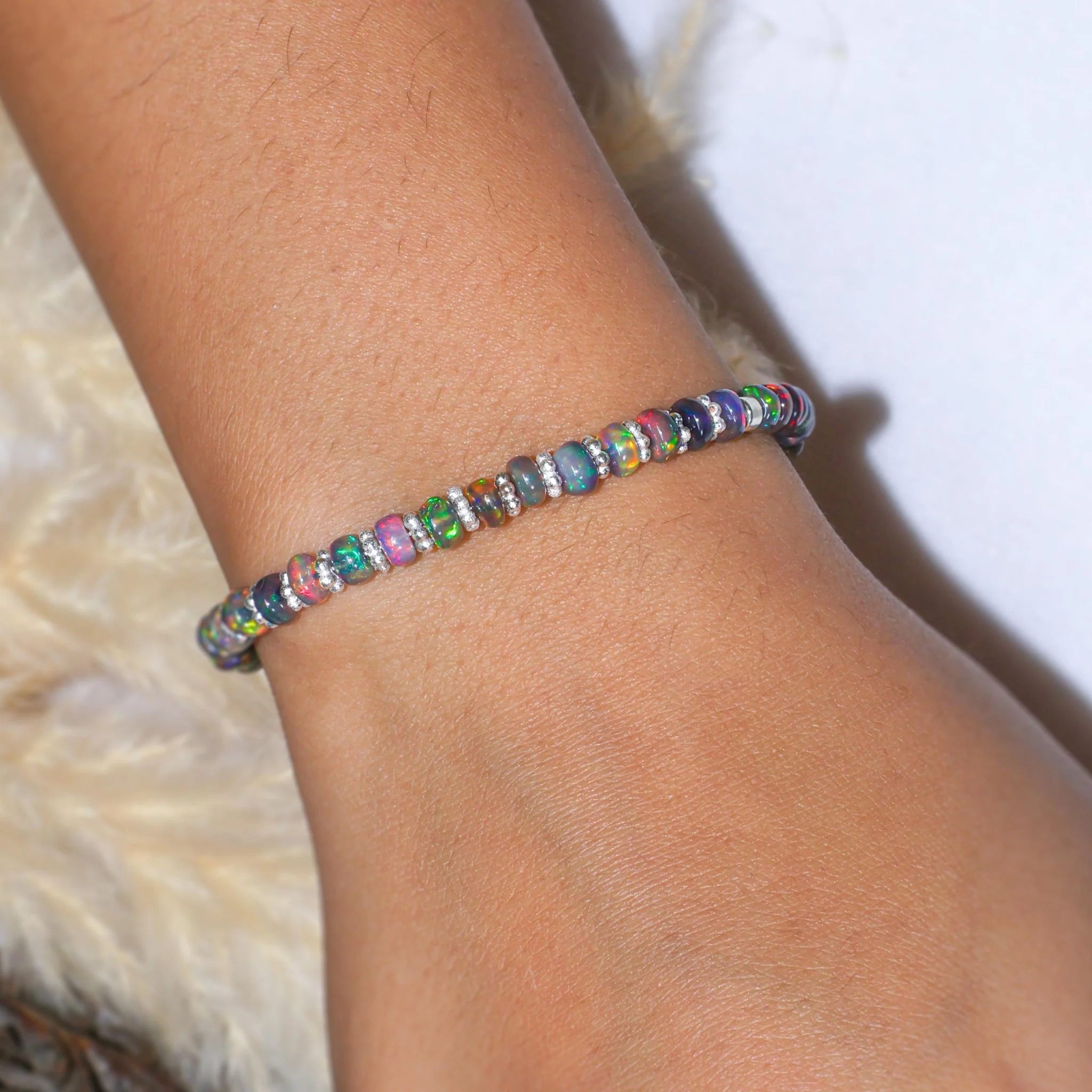 Natural Black Opal Separator Rondelle Beaded Bracelet - Image 2