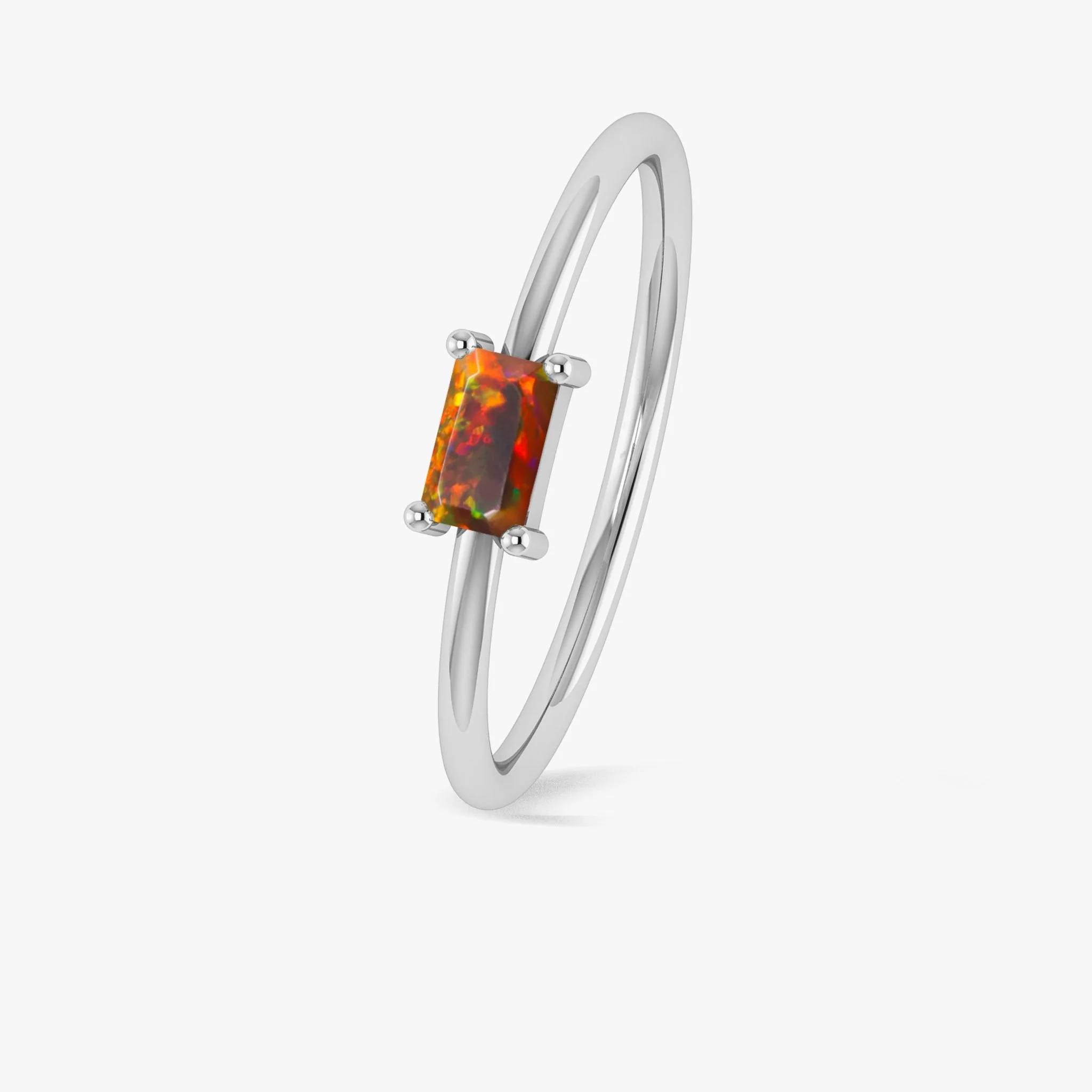 Natural Black Opal SINGLE BAGUETTE STONE SOLITAIRE RING - Image 7