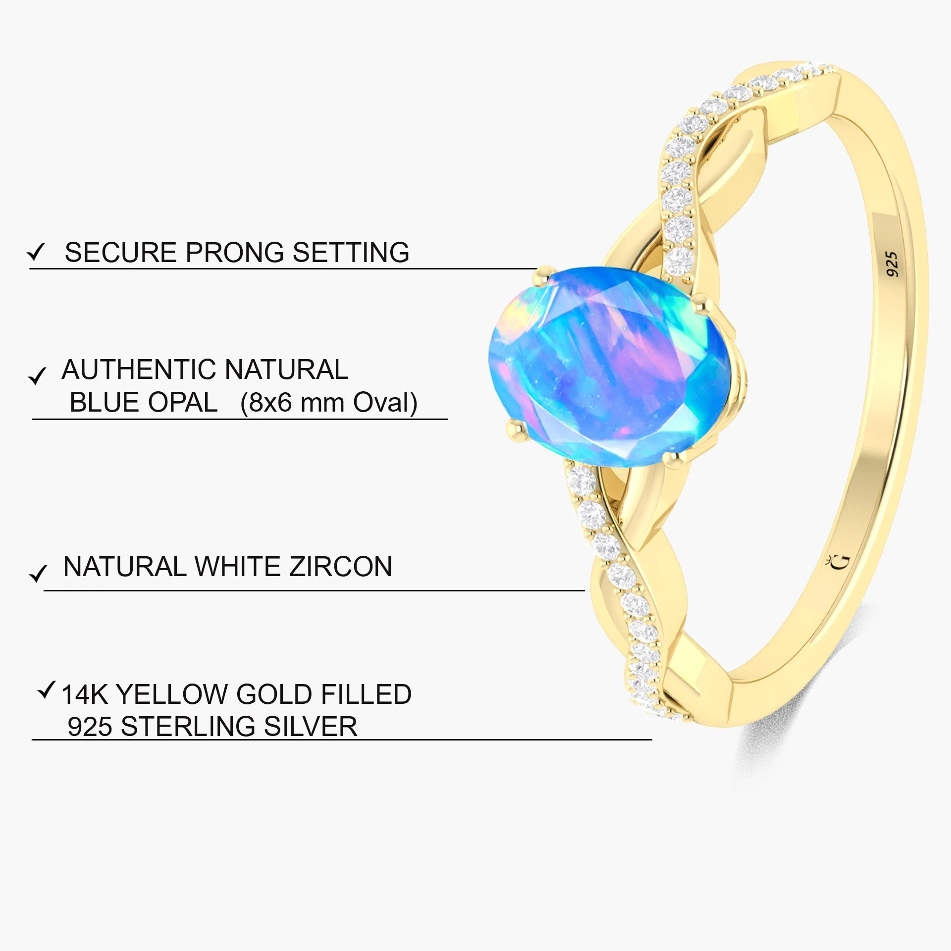 Natural Blue fire dainty oval Ethiopian opal Handcrafted ring - Image 3