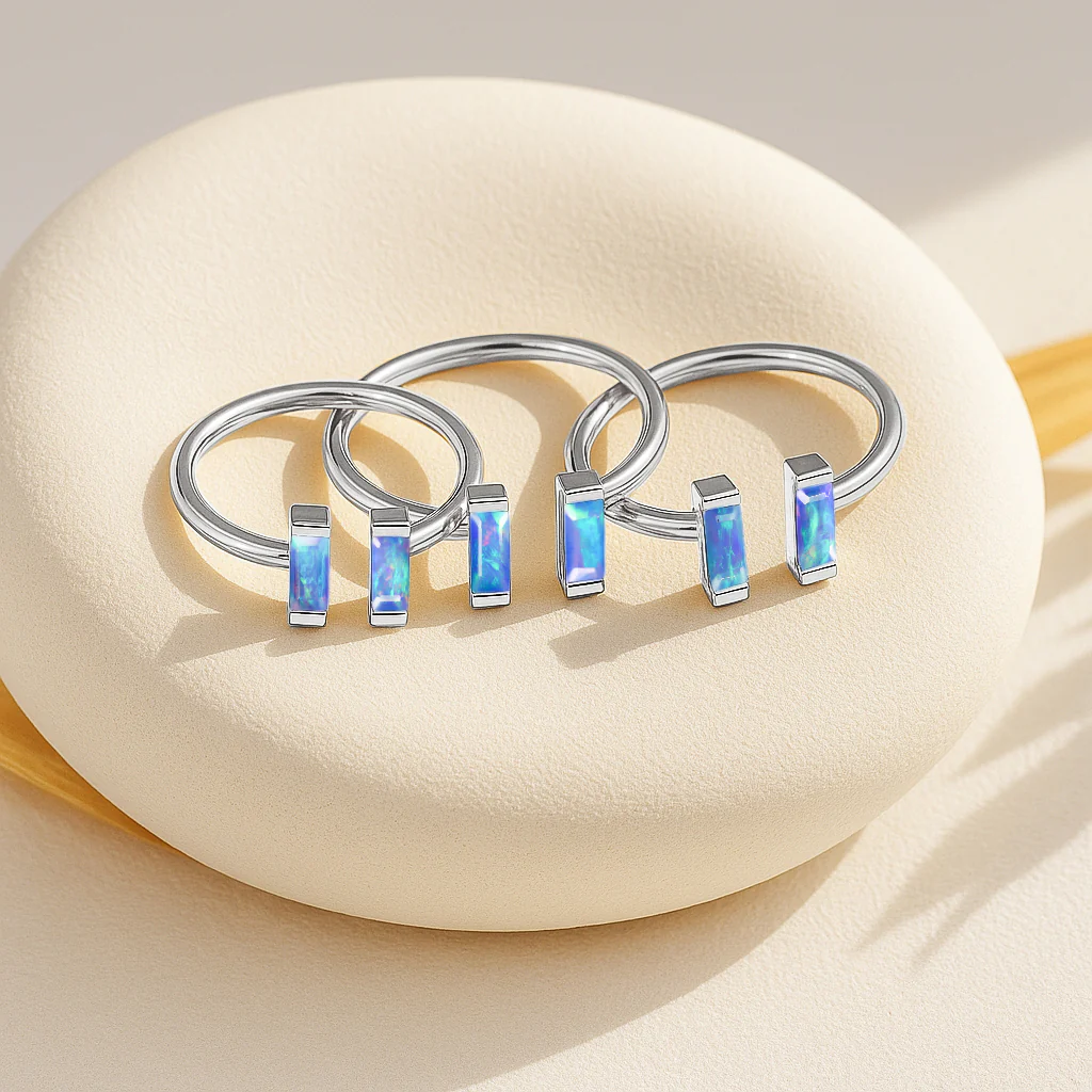 Natural Blue Opal Baguette Open Ring in 925 Sterling Silver 5x2mm 0.50ct - Image 6