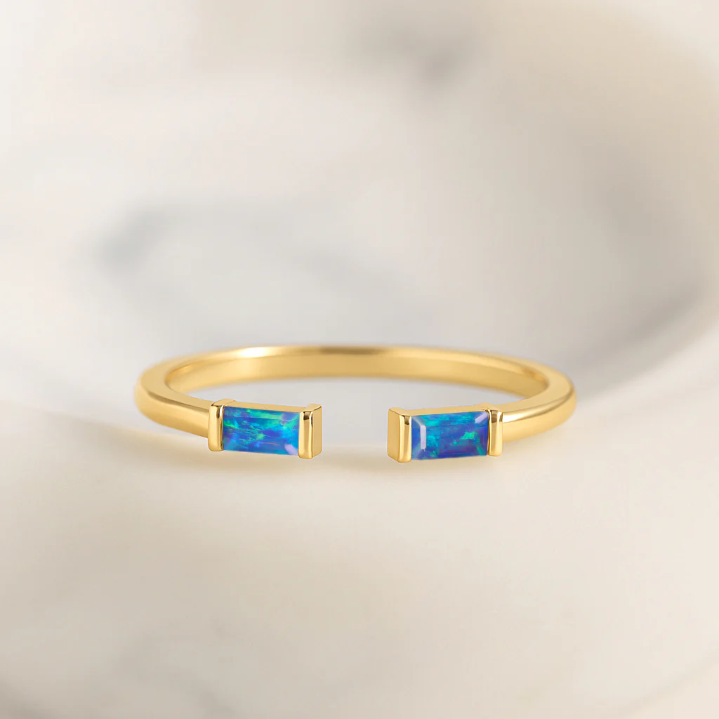 Natural Blue Opal Baguette Open Ring in 925 Sterling Silver 5x2mm 0.50ct - Image 10