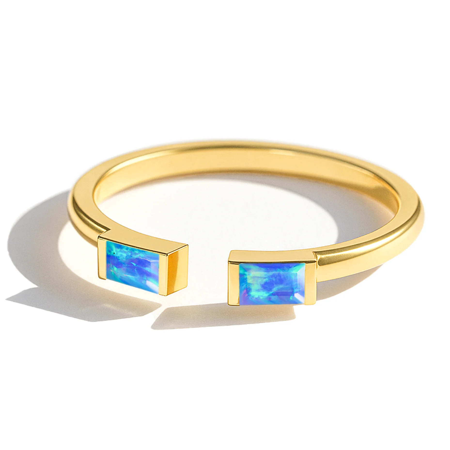 Natural Blue Opal Baguette Open Ring in 925 Sterling Silver 5x2mm 0.50ct - Image 7
