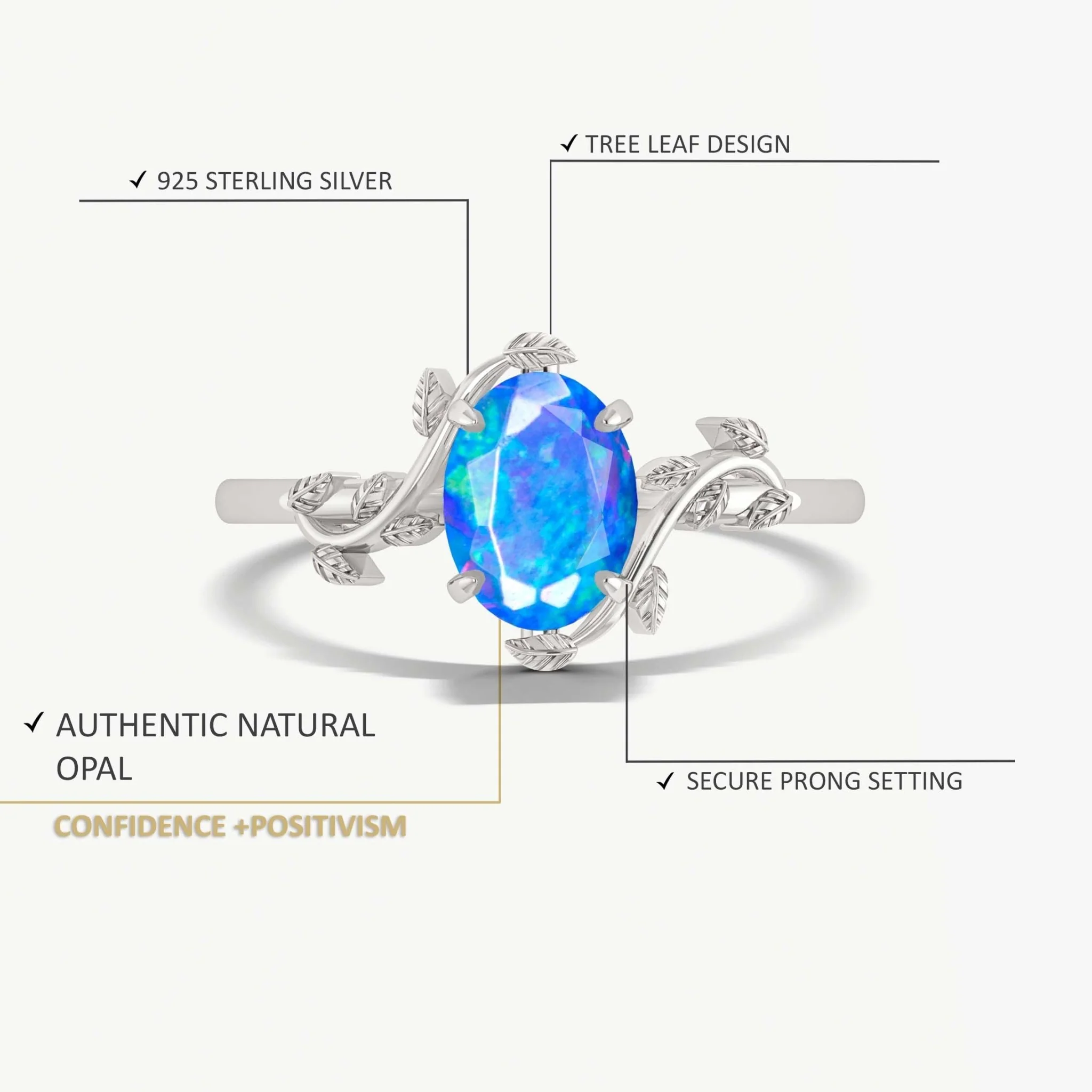 Natural Blue Opal Bypass Leaf Style Solitaire Ring - Image 4