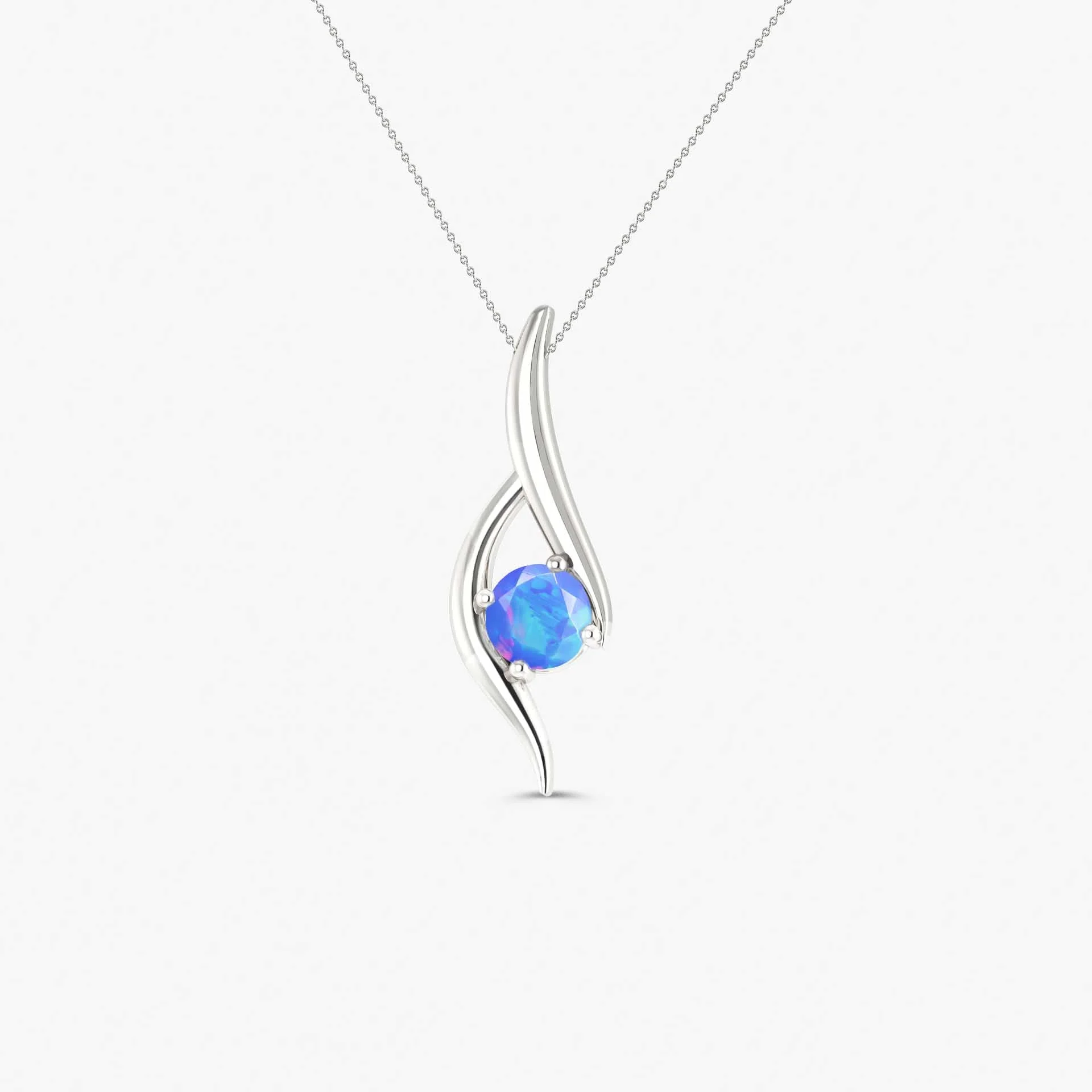 Natural Blue Opal Bypass Pendant Chain Necklace