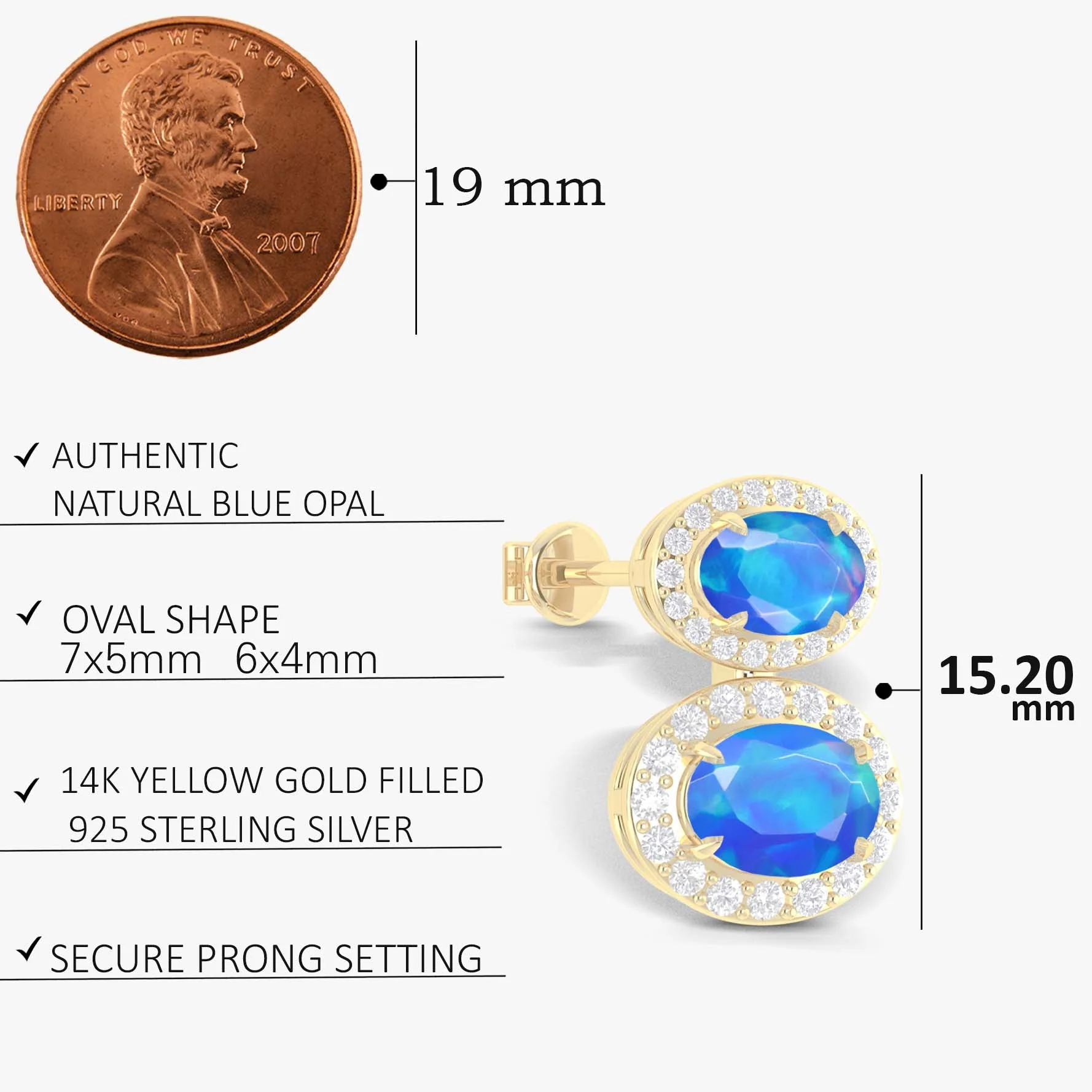 Natural Blue Opal Dual Stone Halo Stud Earrings - Image 5