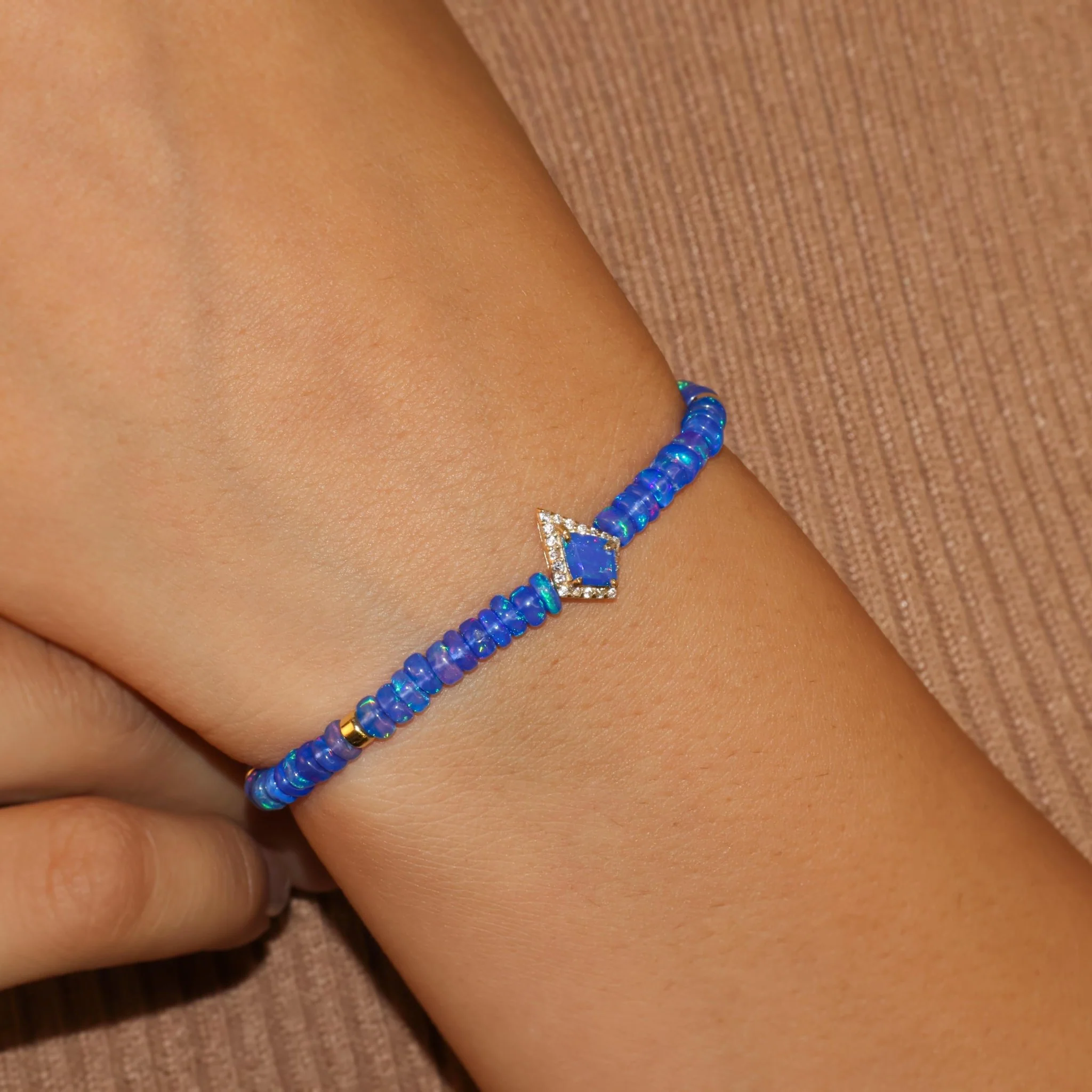 Natural Blue Opal Gemstone Kite Charm Plain Beaded Bracelet - Image 2