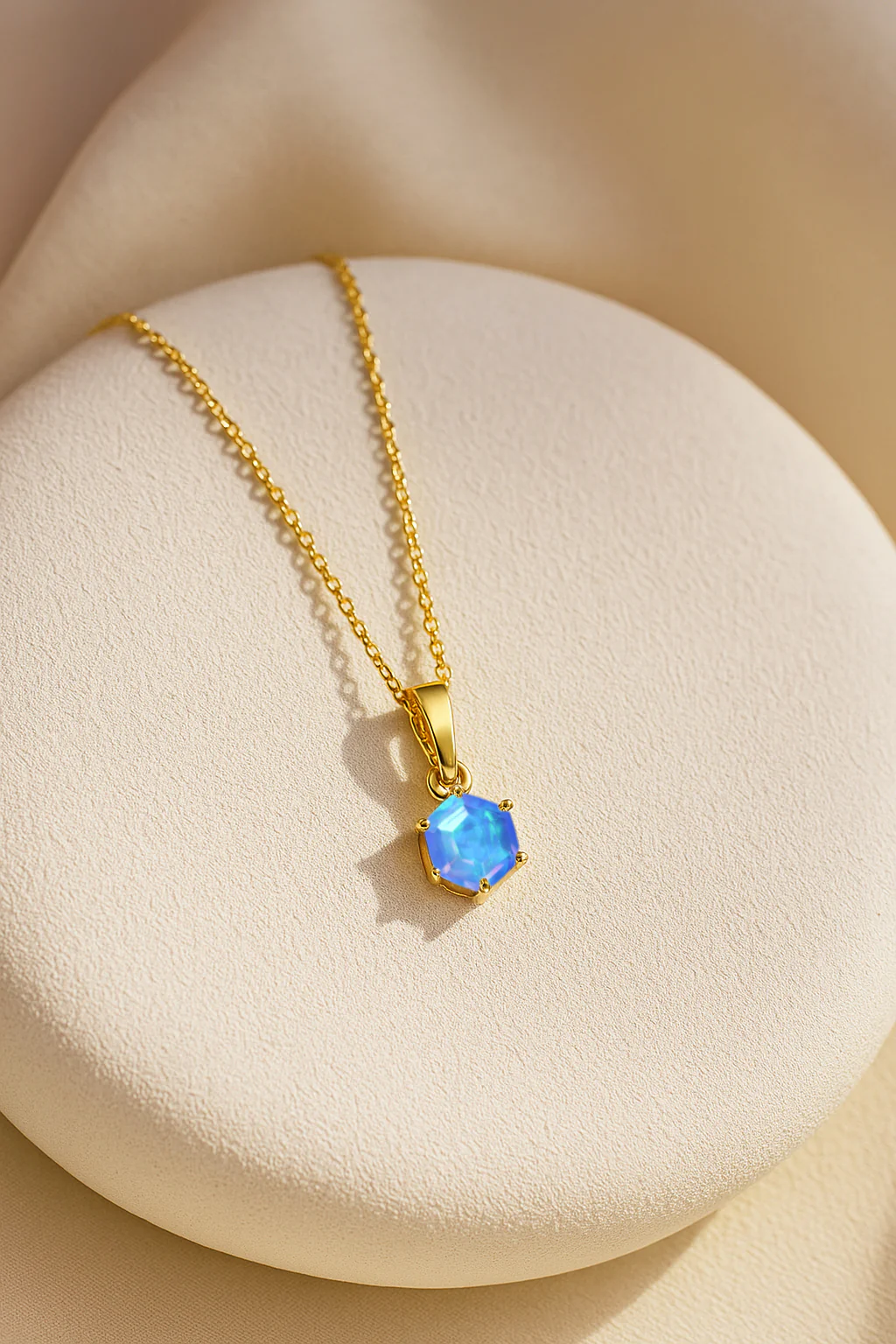 Natural Blue Opal Hexagon Solitaire Pendant Necklace in 925 Sterling Silver 1.20ct - Image 8