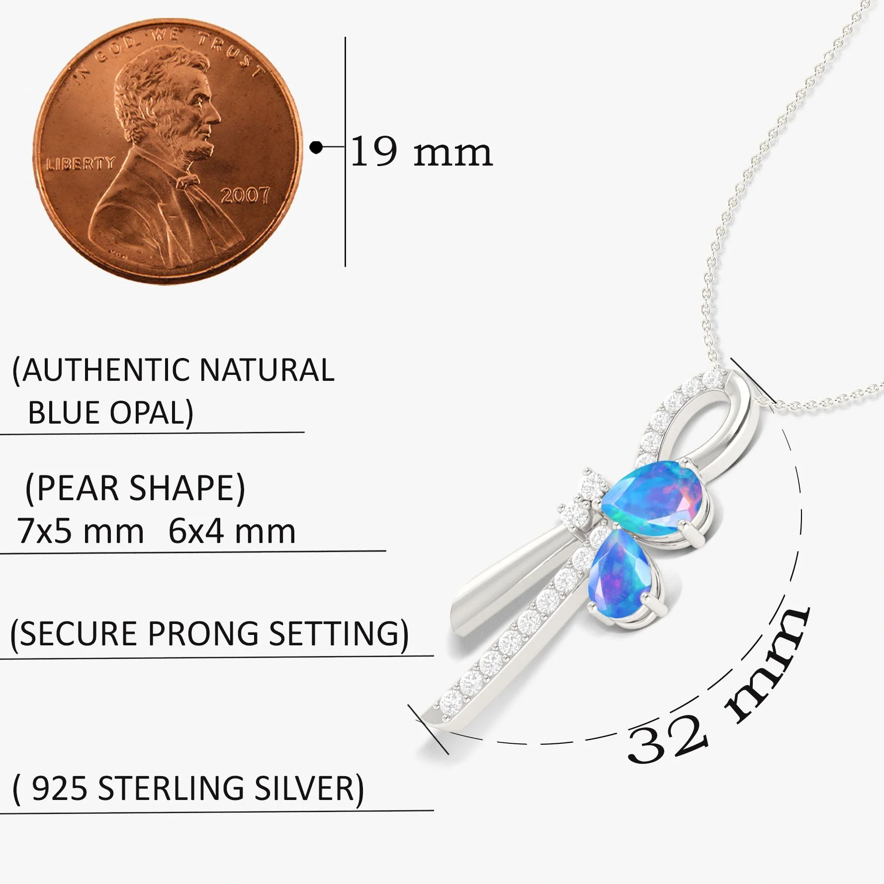 Natural Blue Opal Knot Style Charm Pendant Necklace - Image 5