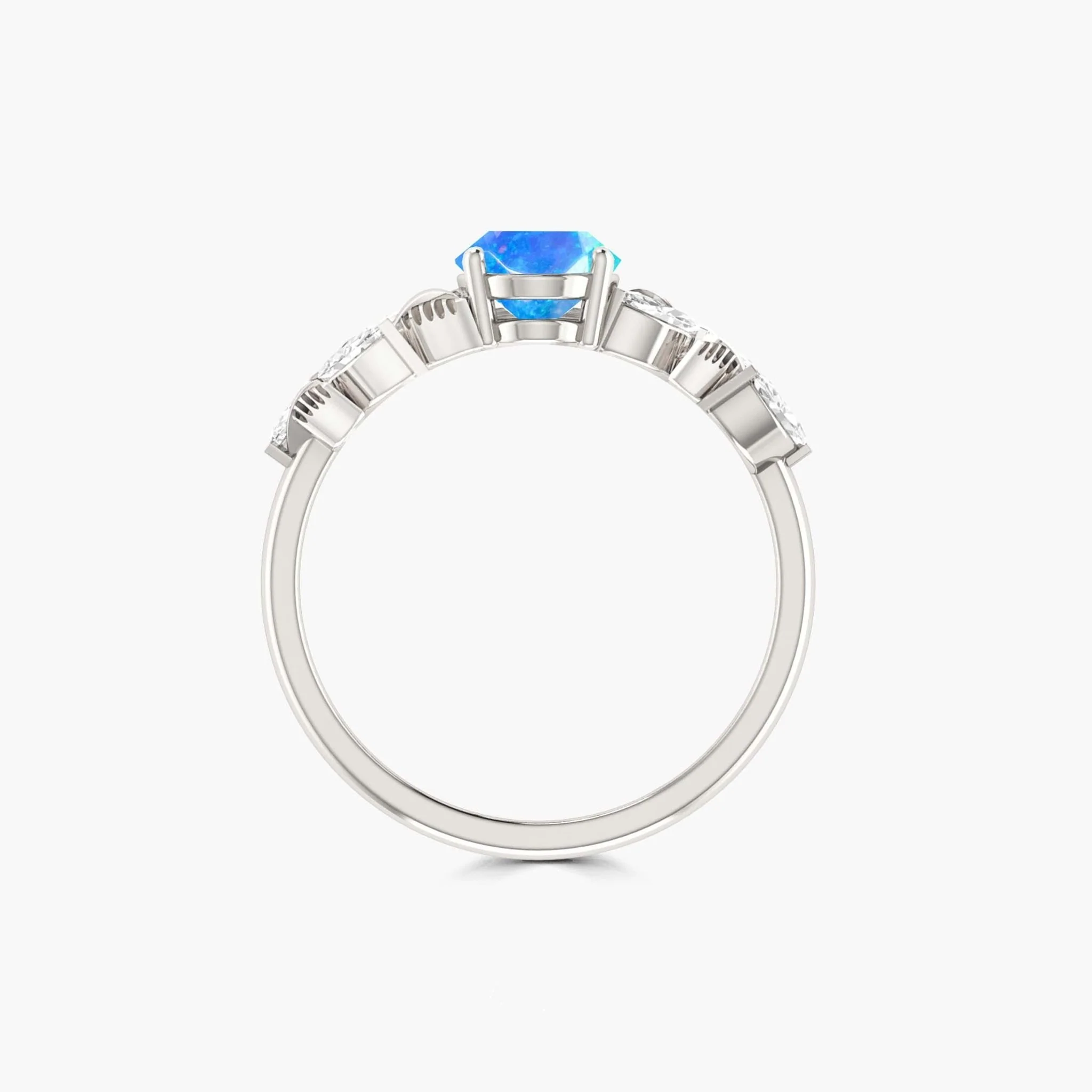 Natural Blue Opal Leaf Ring with Zircon - Image 3