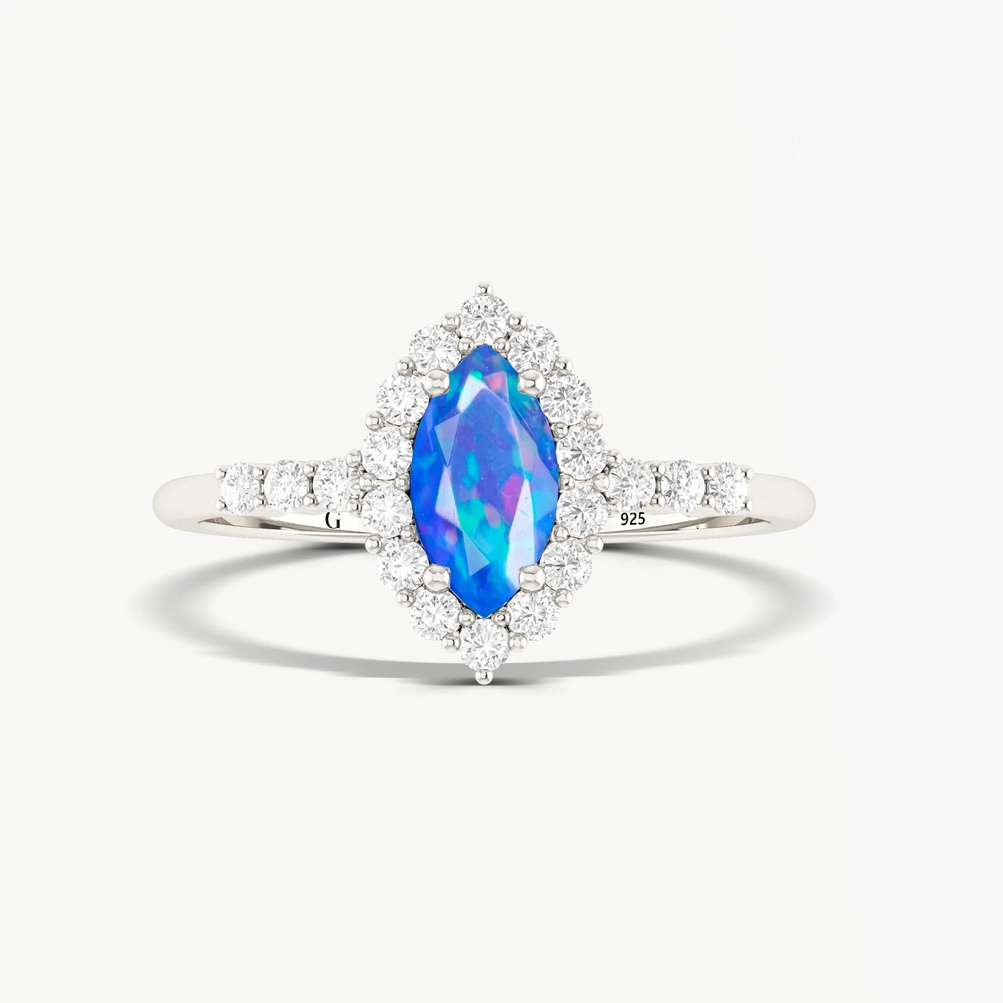Blue Opal Marquise Halo Ring for Special Occasions