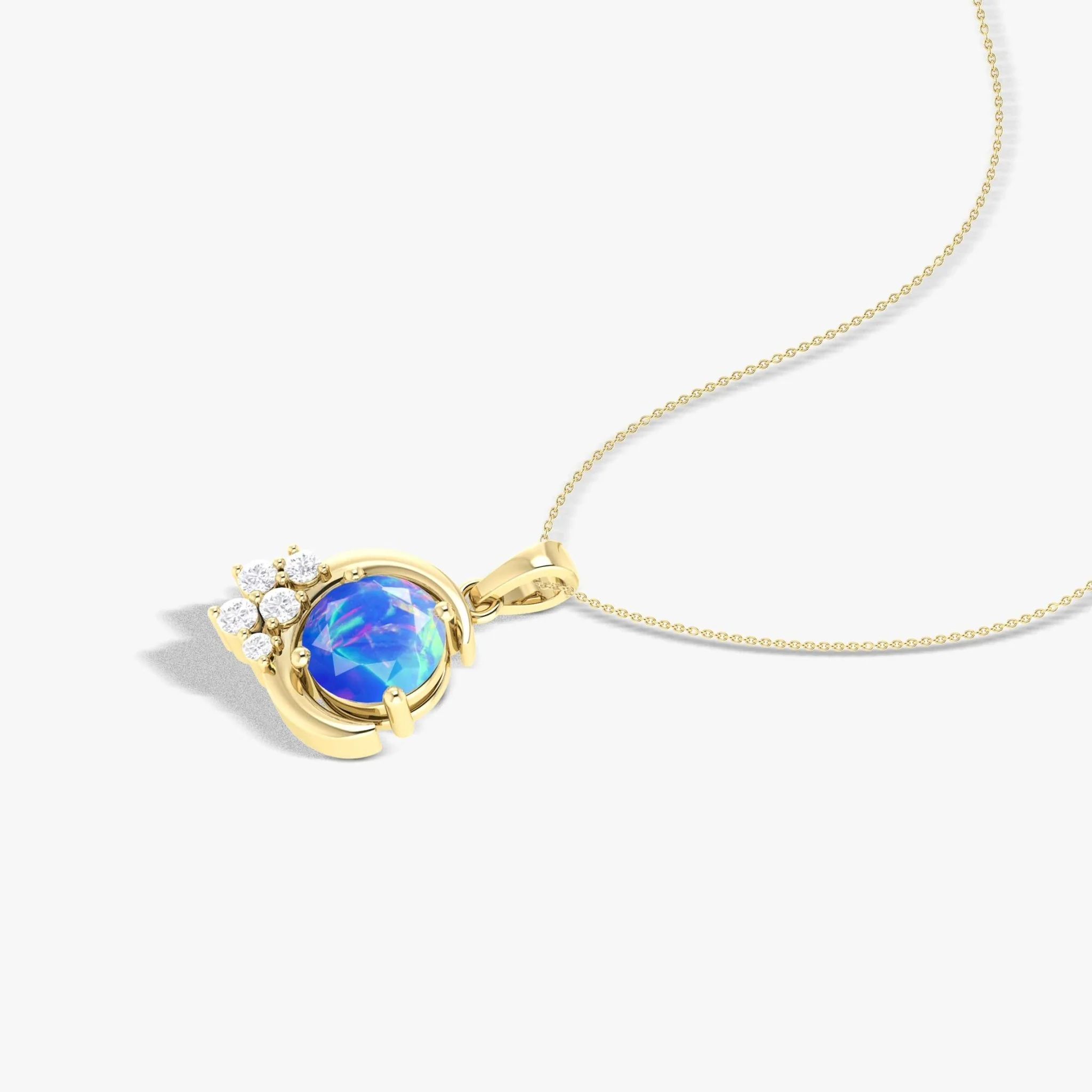 Natural Blue Opal Moon Charm Pendant Necklace - Image 4