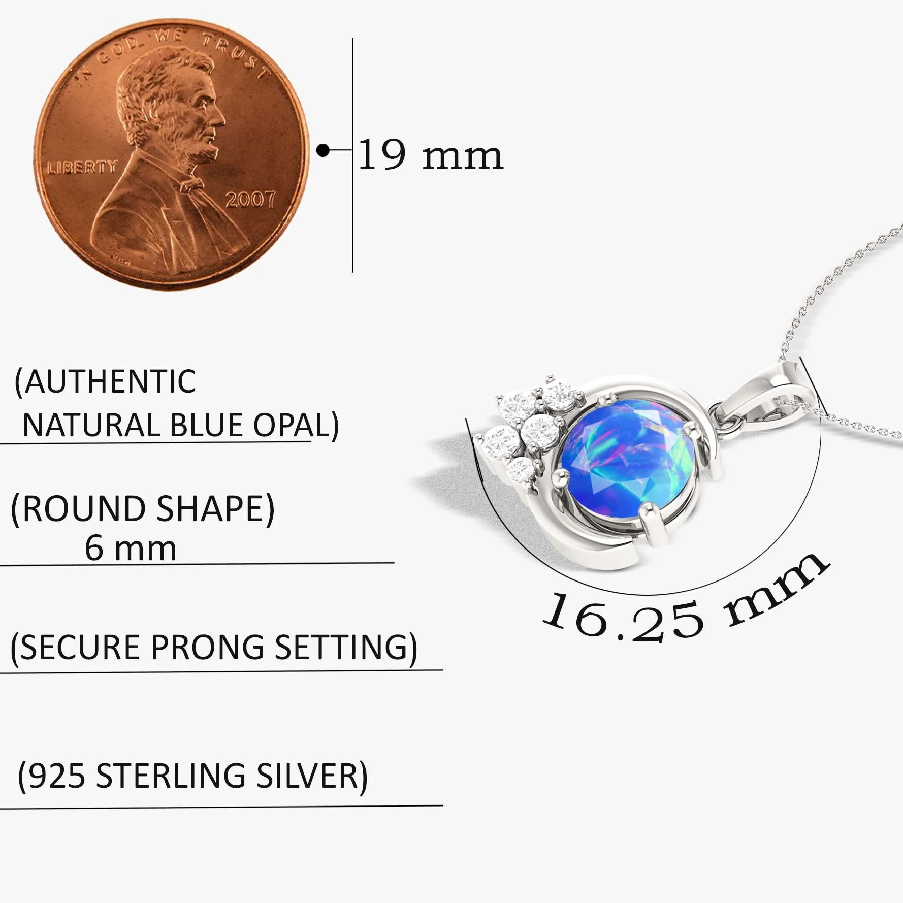 Natural Blue Opal Moon Charm Pendant Necklace - Image 5