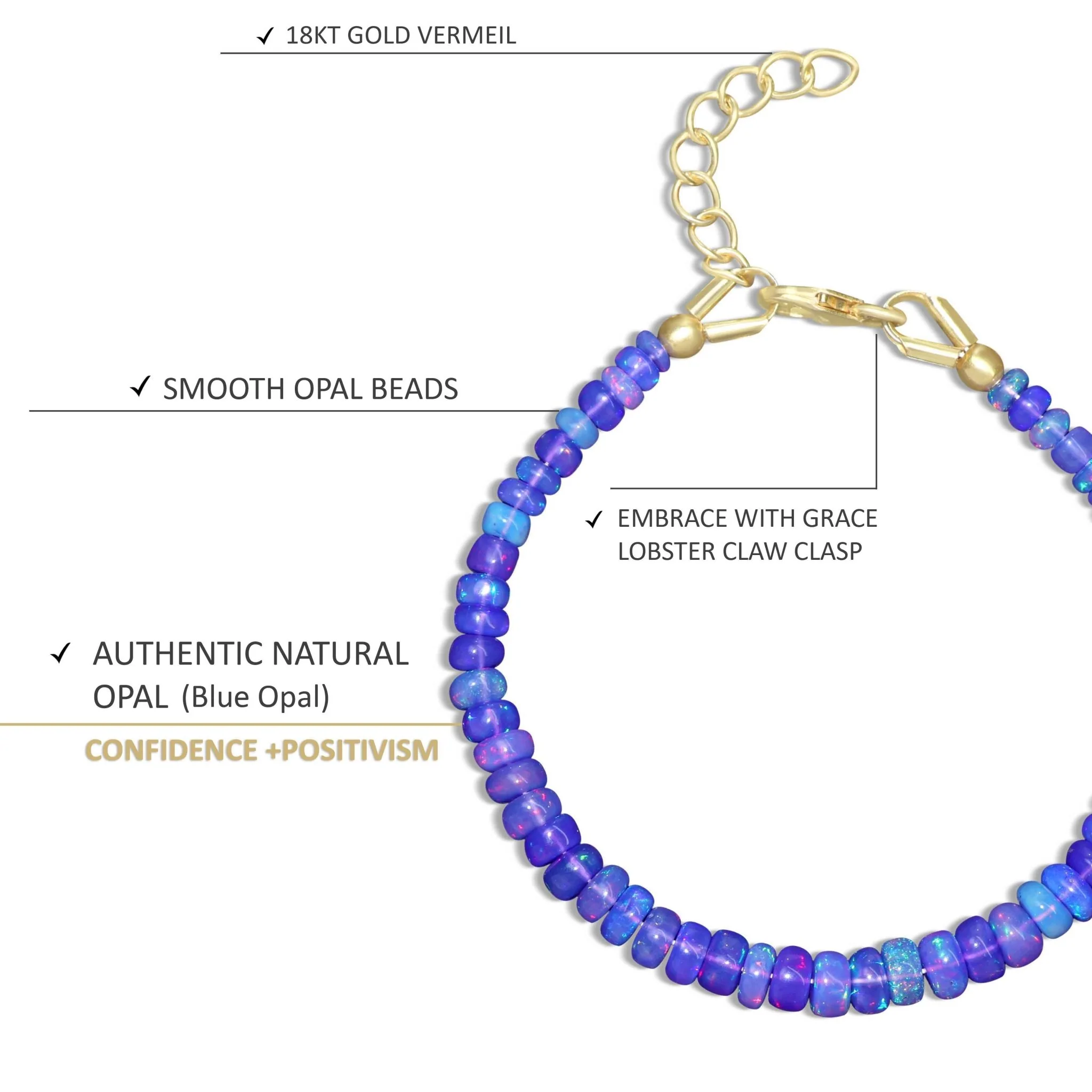 Natural Blue Opal Plain Beaded Bracelet Handmade Jewelry - Image 3
