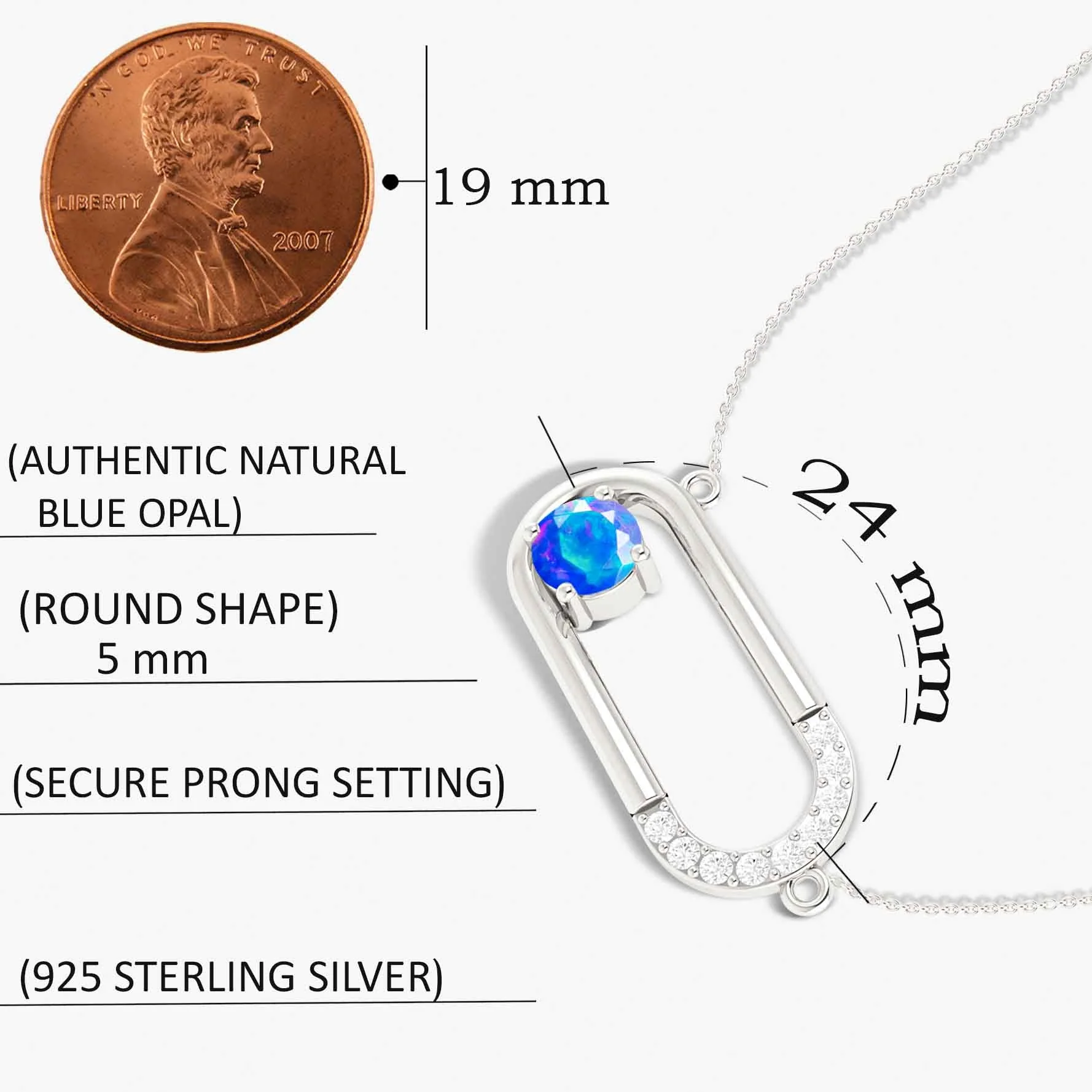 Natural Blue Opal Rectangle Style Chain Pendant Necklace - Image 5