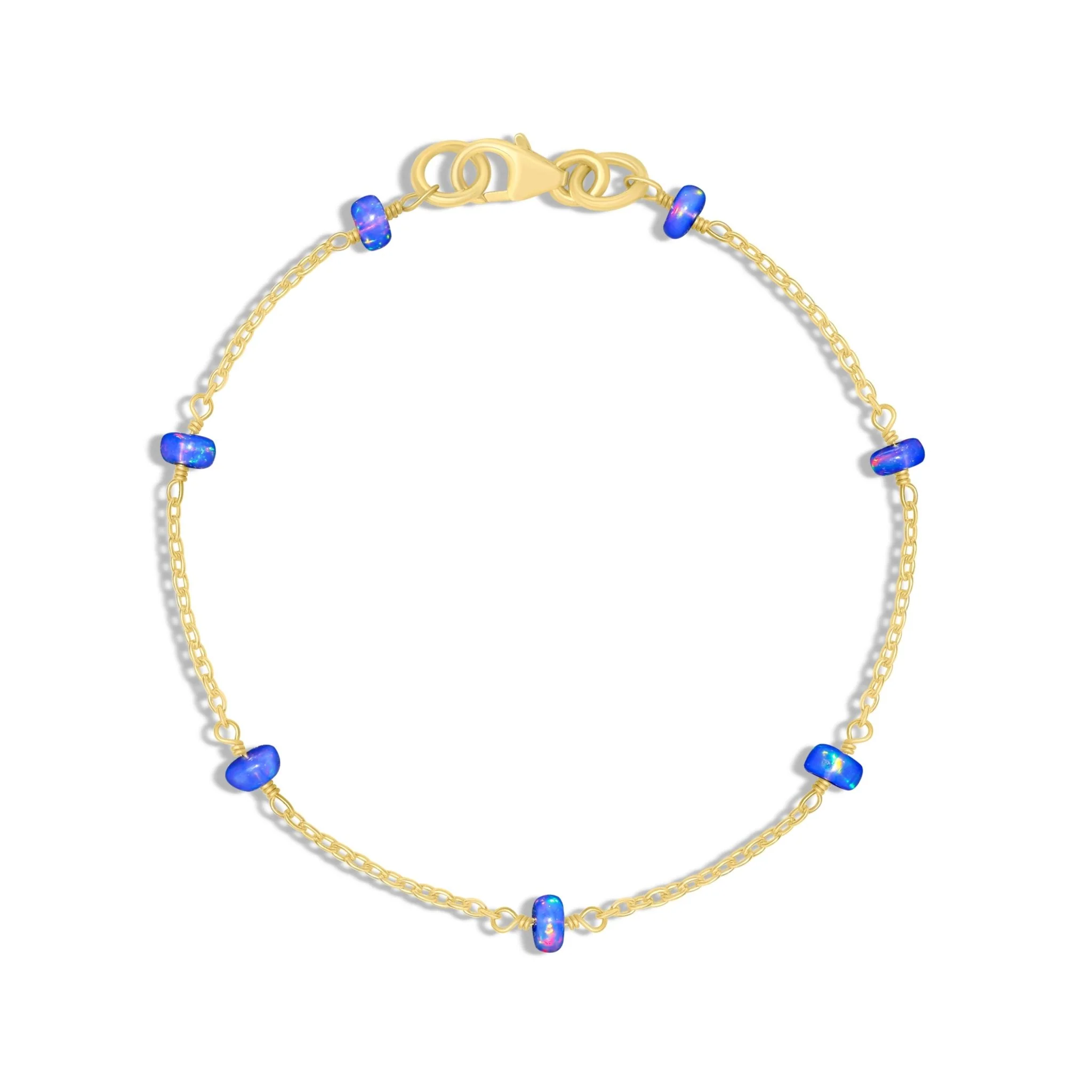 Natural Blue Opal Rondelle Minimalist Chain Beaded Bracelet