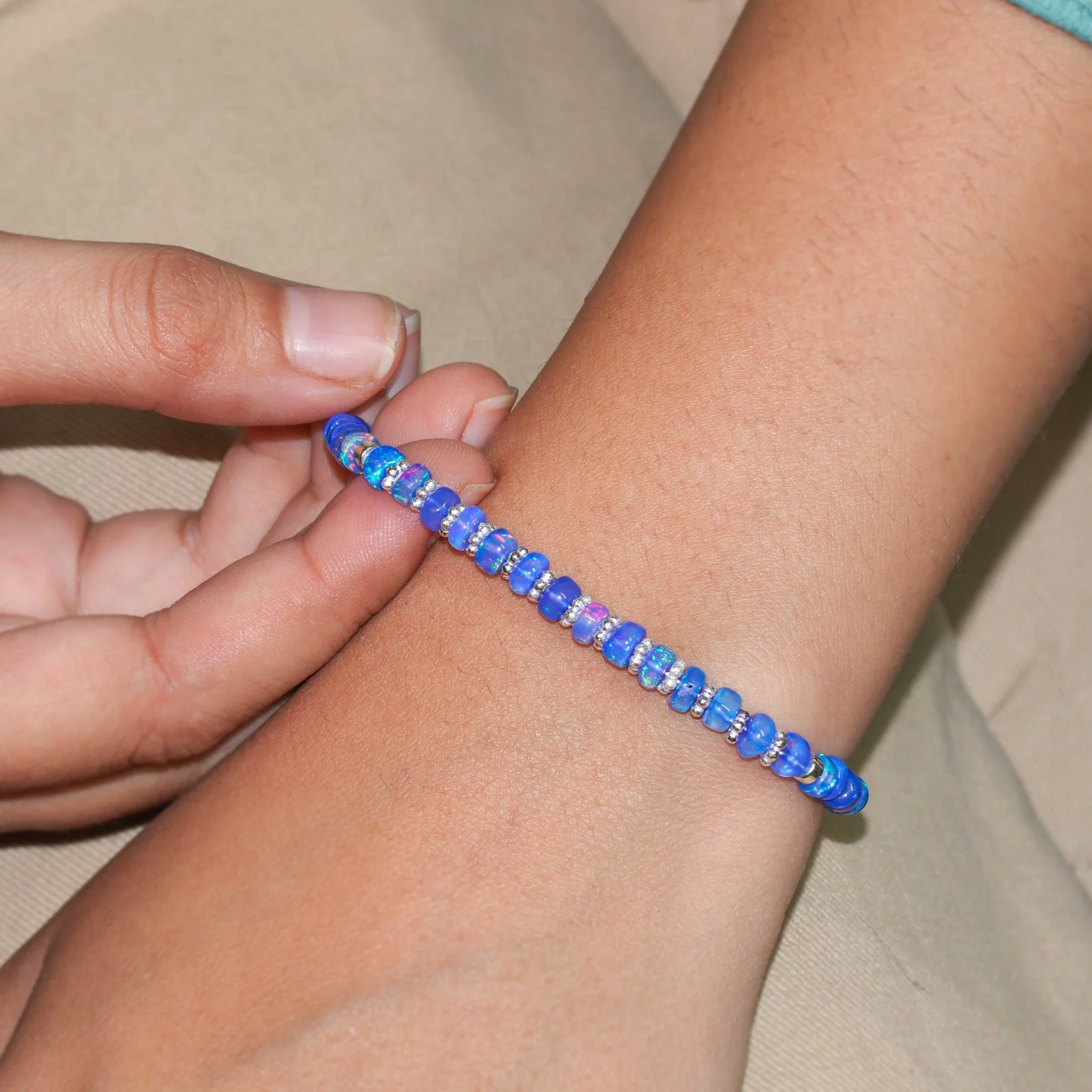 Natural Blue Opal Separator Rondelle Beaded Bracelet - Image 3