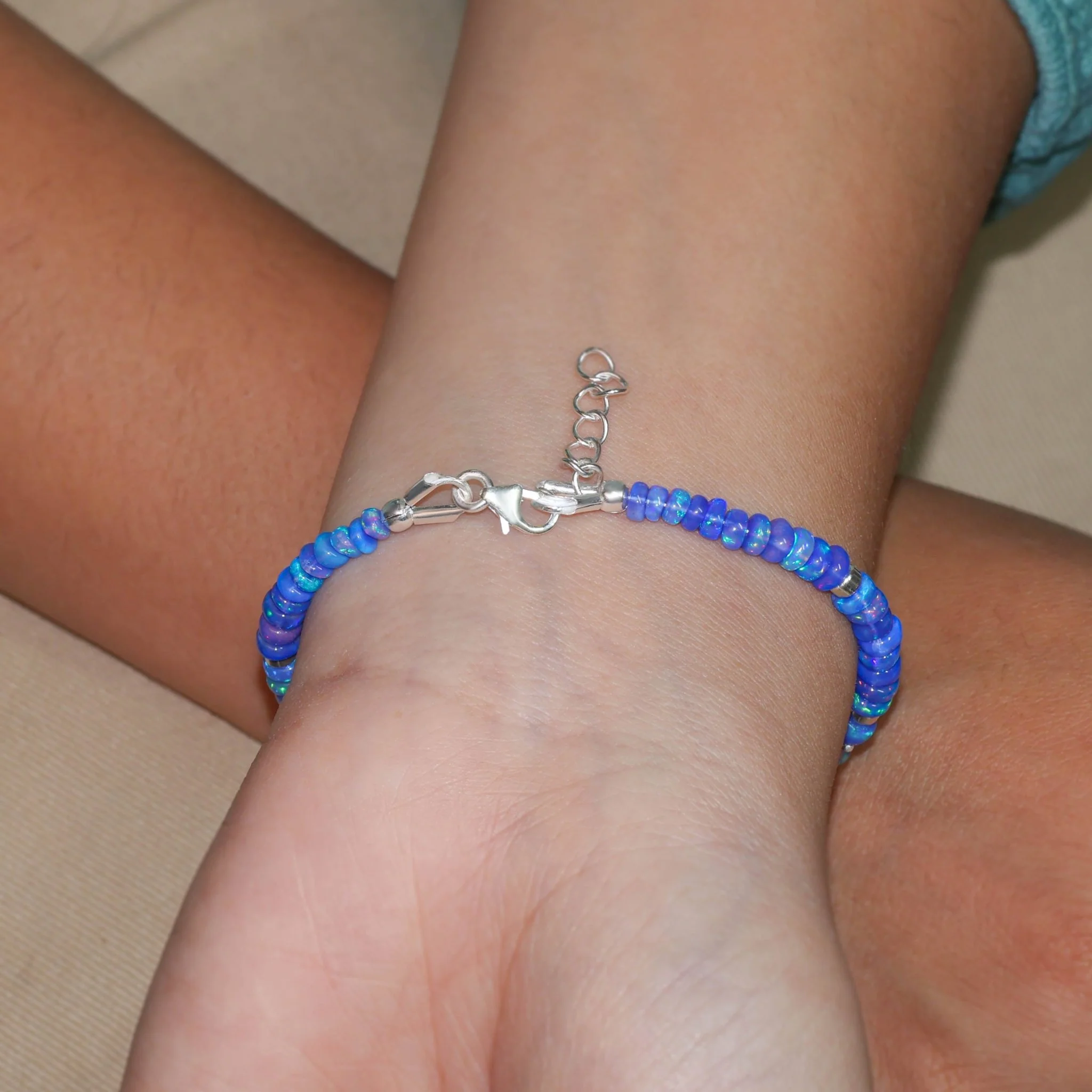Natural Blue Opal Separator Rondelle Beaded Bracelet - Image 4