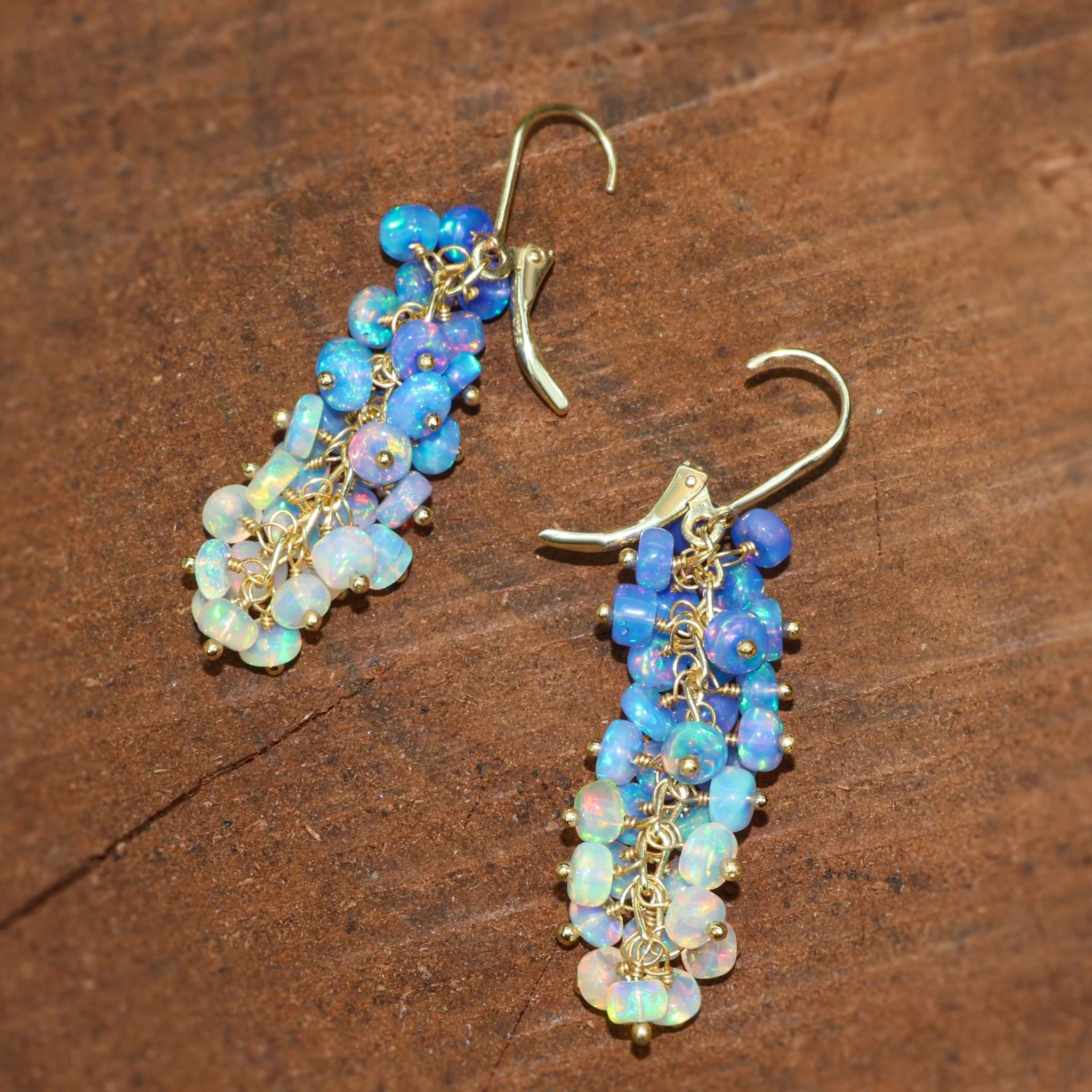Natural Blue Opal Shaded Beads Cluster Handmade Earrings - Image 4