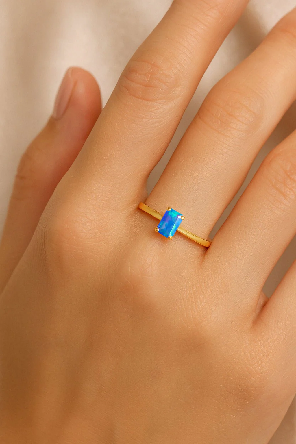 Natural Blue Opal SINGLE BAGUETTE STONE SOLIRAIRE RING - Image 5