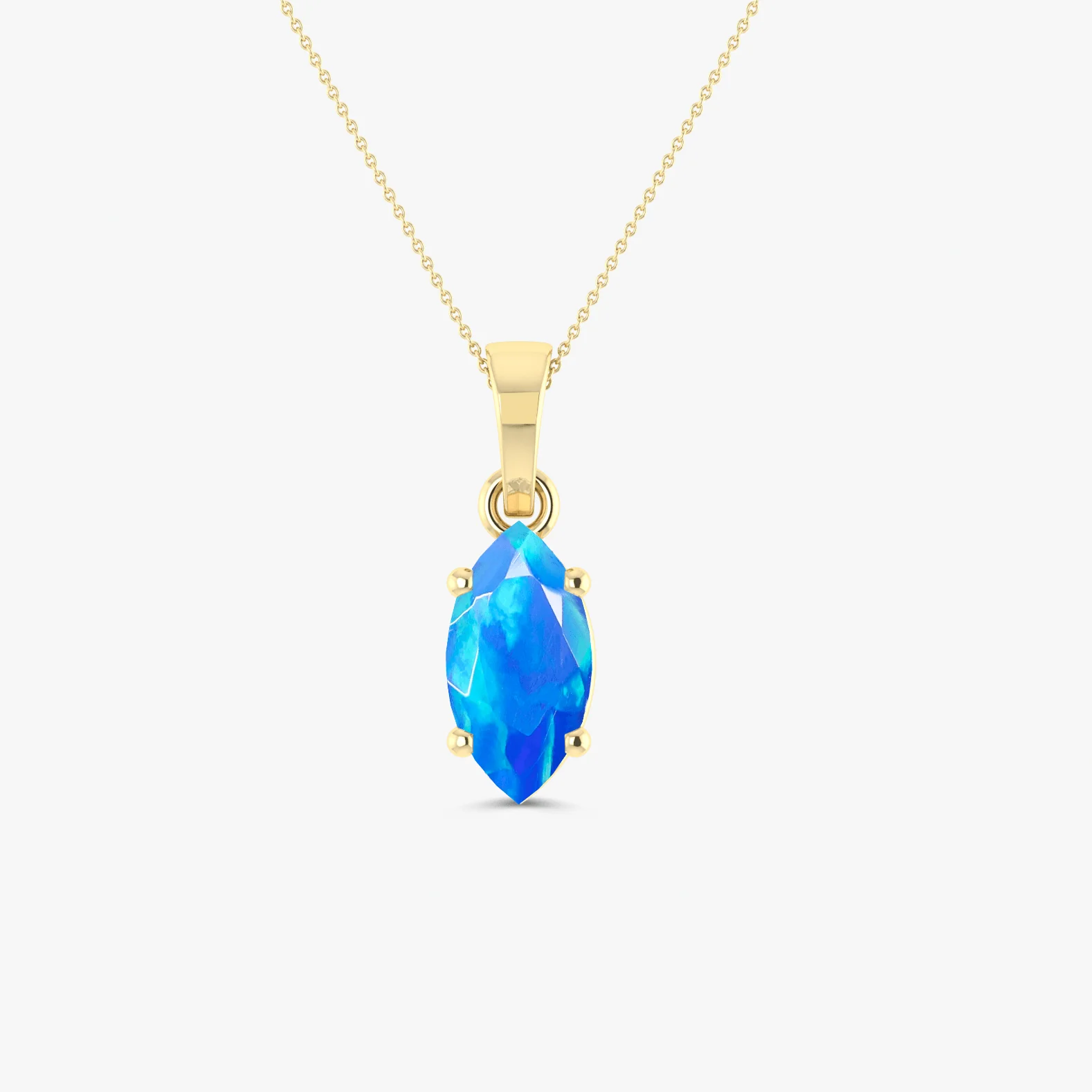 Natural Blue Opal Solitaire Chain Pendant Necklace