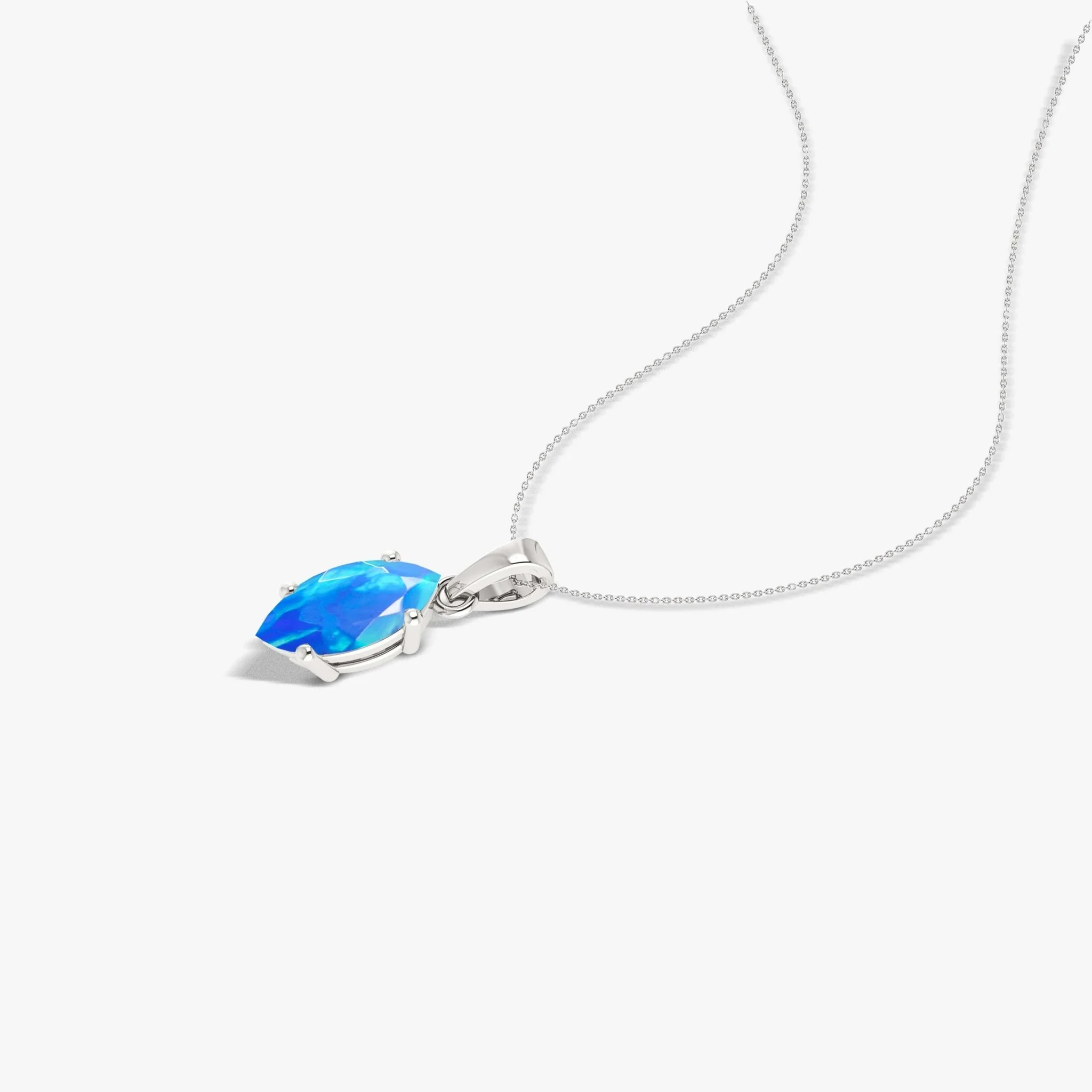 Natural Blue Opal Solitaire Chain Pendant Necklace - Image 4